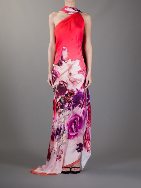 Roberto Cavalli One Shoulder Floral Print Dress in Multicolor (floral ...
