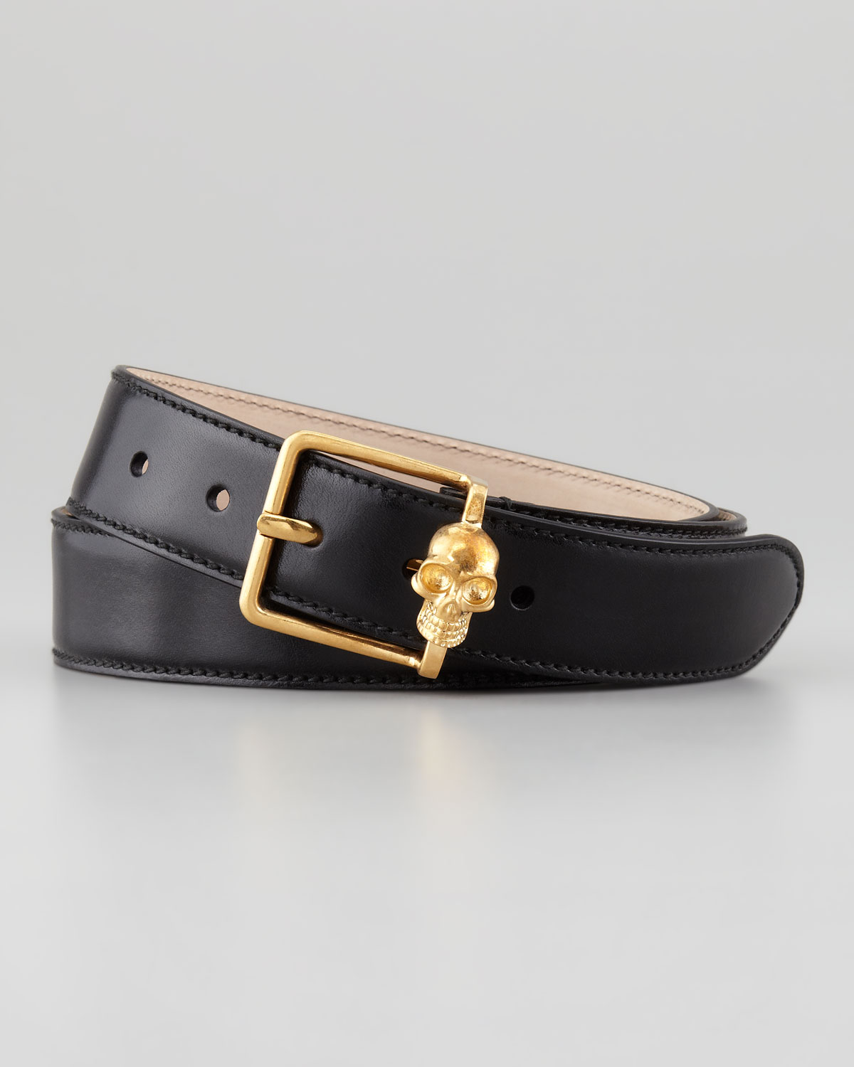 Lyst Alexander Mcqueen Skull Buckle Leather Belt in Black for Men