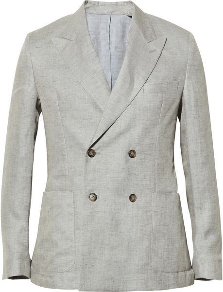 Ami Double breasted Linen Blazer in Gray for Men | Lyst