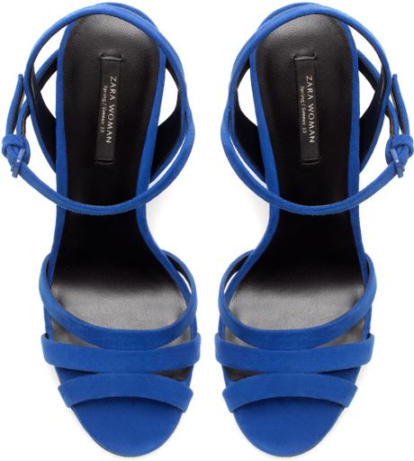 Zara Strappy Platform Sandals in Blue (electric blue) | Lyst