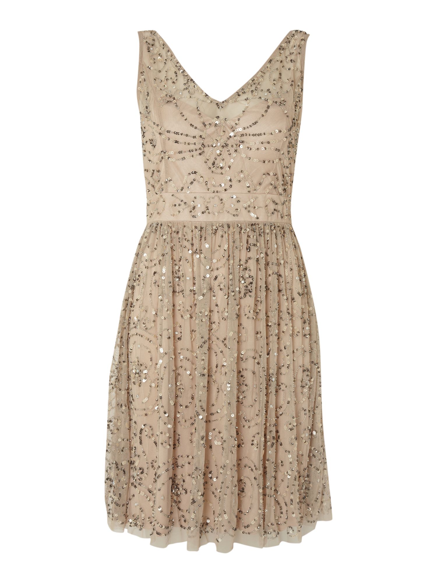 Adrianna Papell All Over Beaded Dress in Beige (taupe) | Lyst