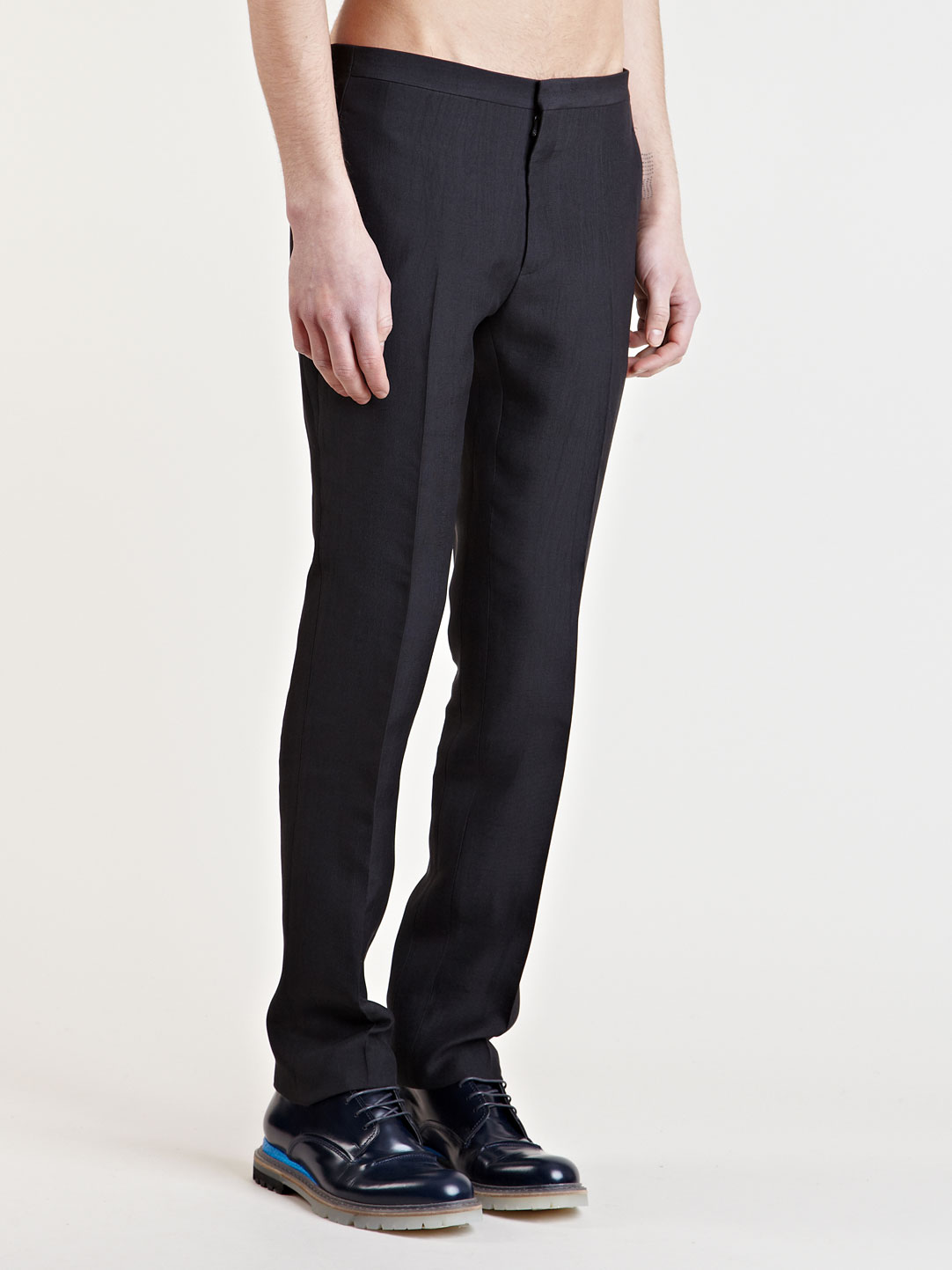 Lanvin Mens Skinny Silk Trousers in Black for Men | Lyst