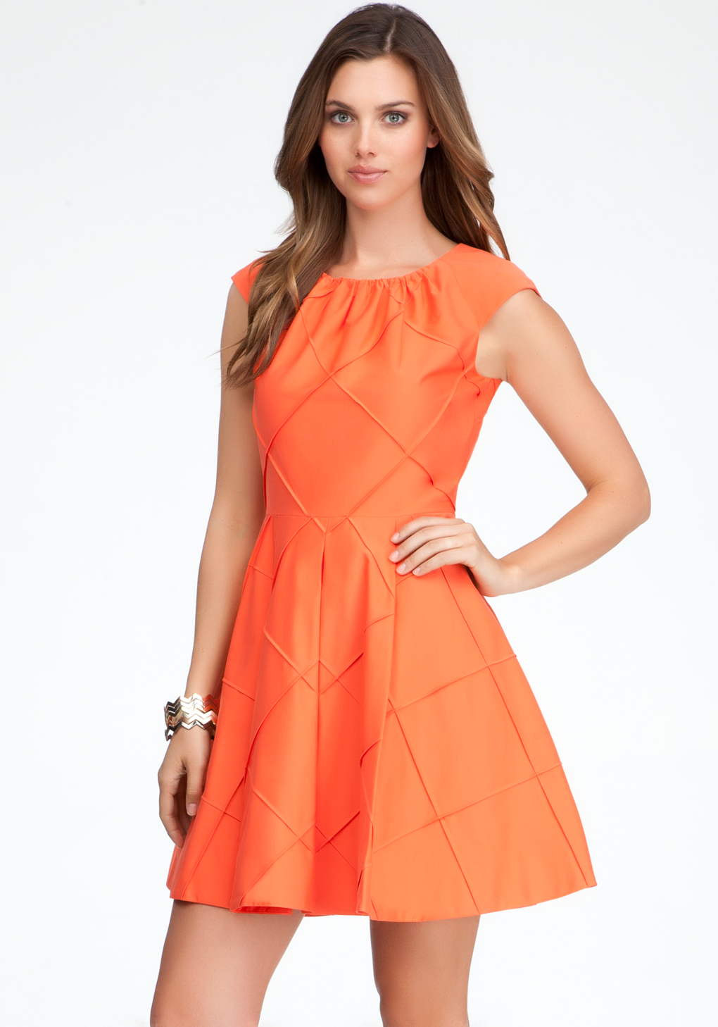 orange fit and flare dress