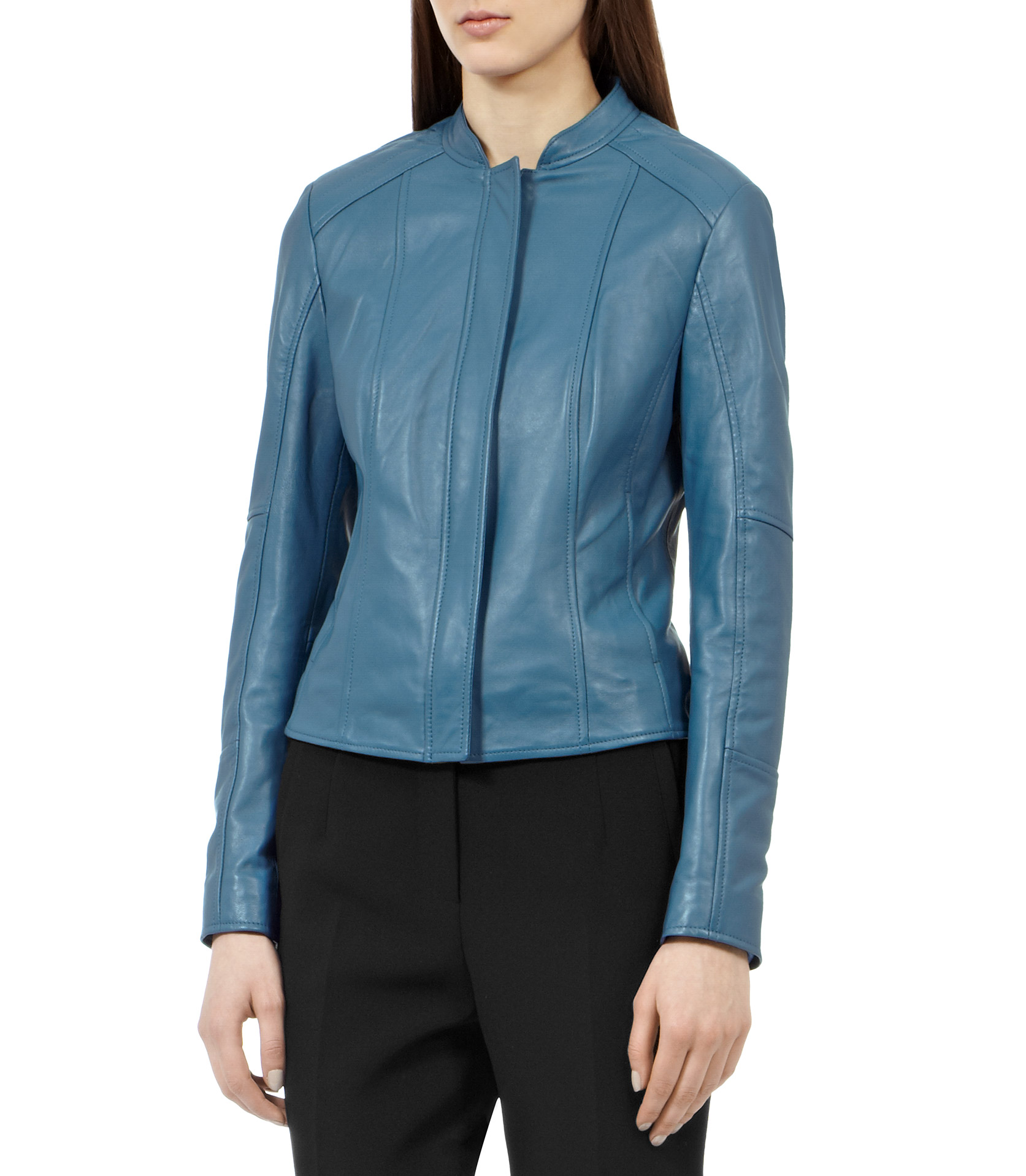 Lyst - Reiss Soho Fitted Leather Jacket Cornflower Blue in Blue