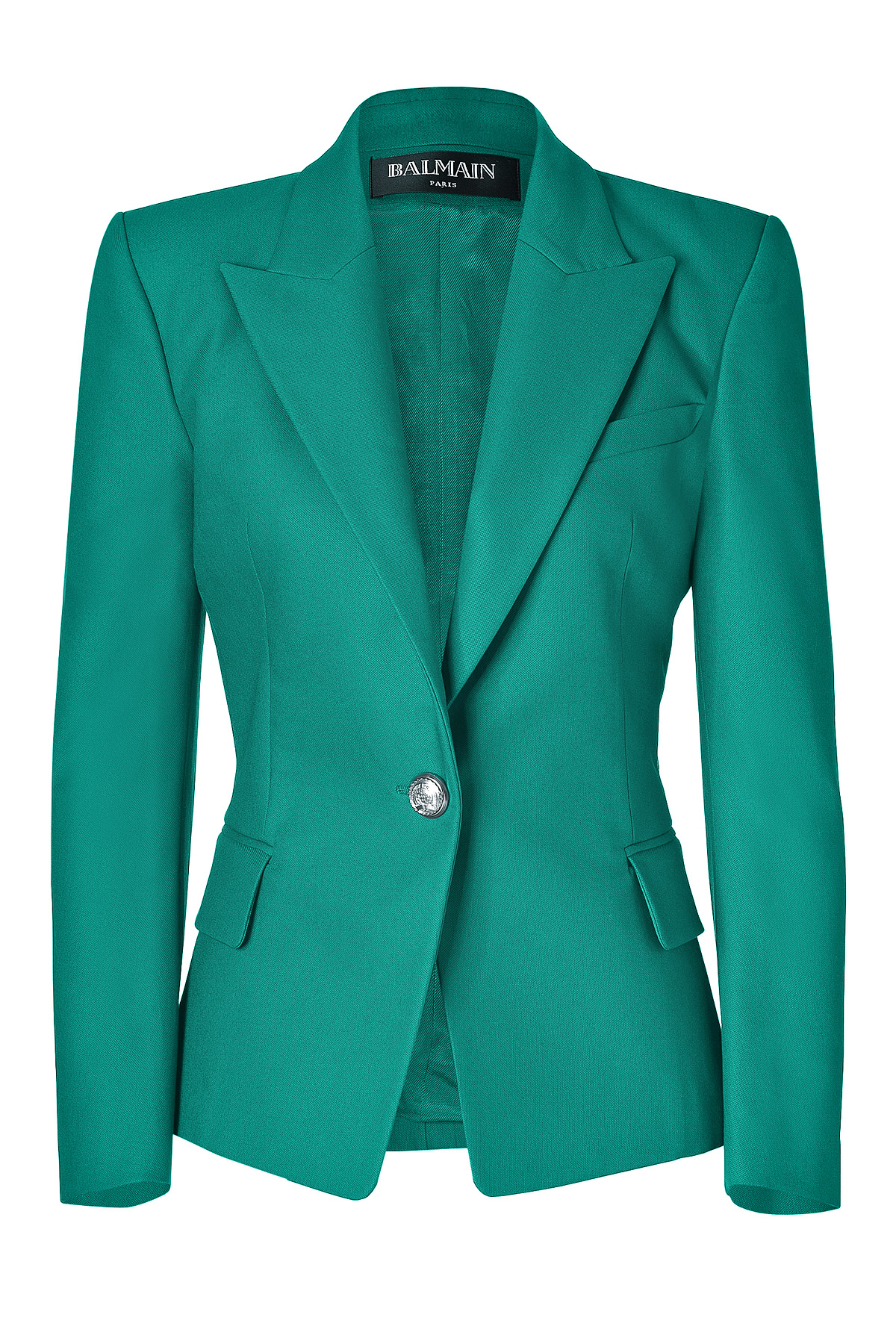 Balmain Emerald One Button Stretch Cotton Blazer in Green | Lyst