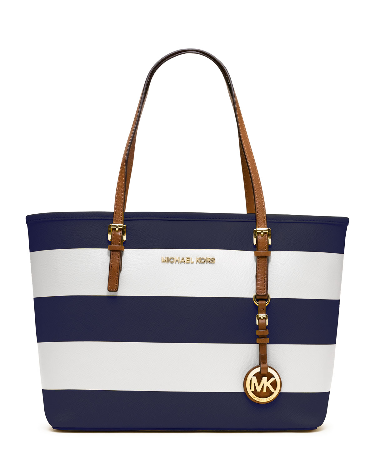 Lyst - Michael Michael Kors Small Jet Set Striped Travel Tote in Blue