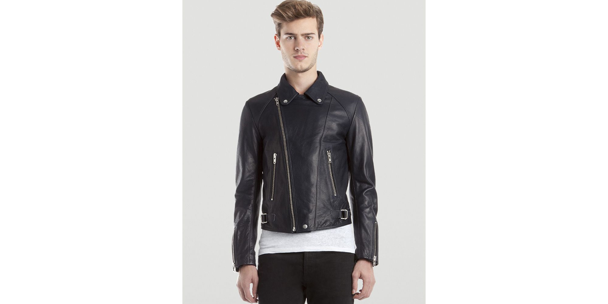 Lyst Sandro Perfect Leather Jacket In Blue For Men Gallery
