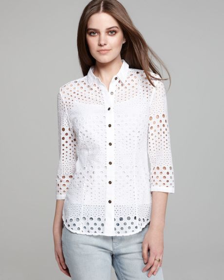 Burberry Brit Punched Eyelet Shirt in White | Lyst