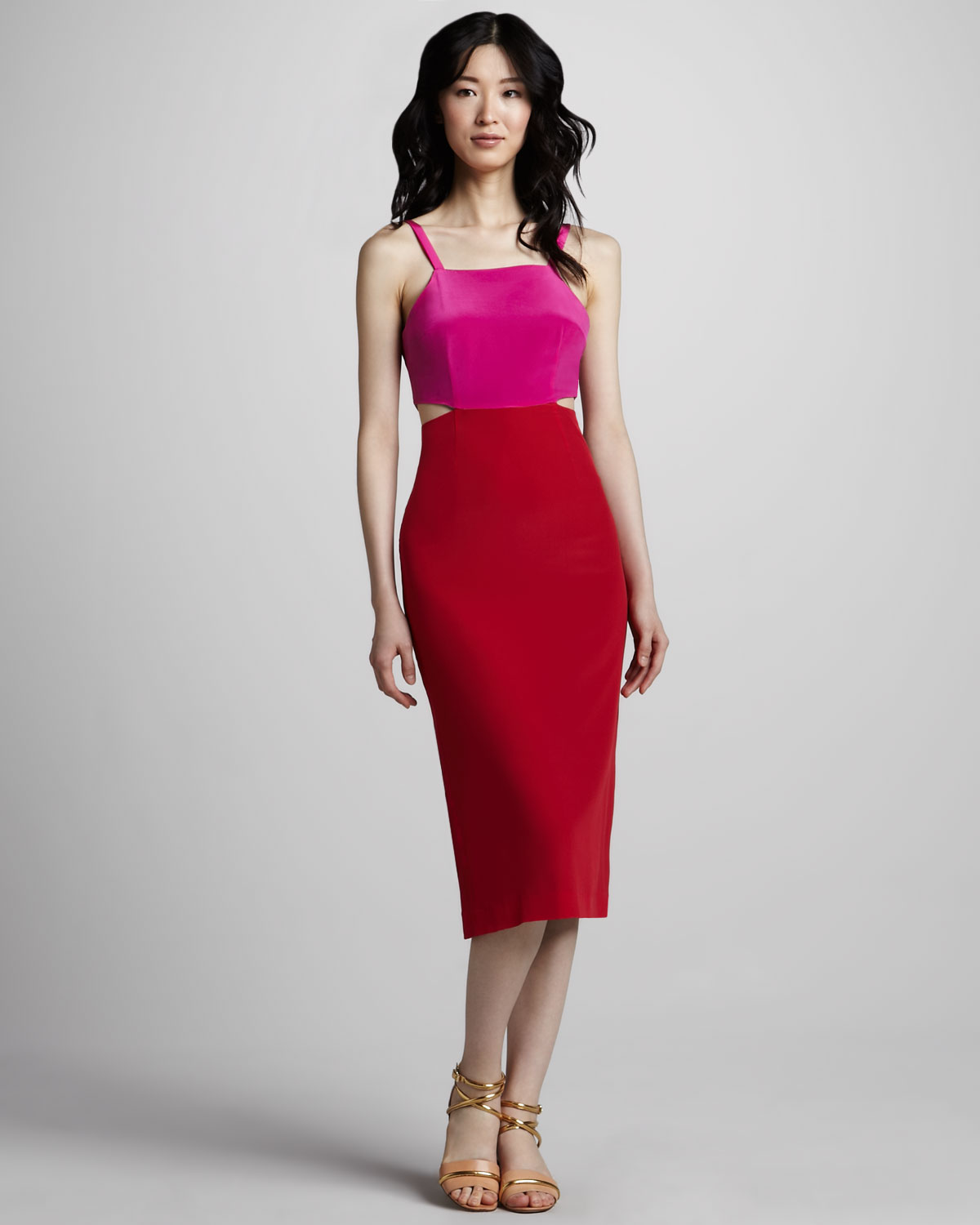 pink and red colorblock dress