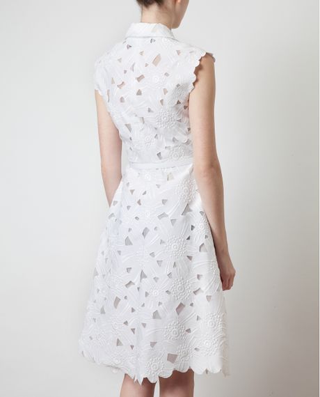 Valentino Belted Silk and Floral Macramé Lace Dress in White | Lyst