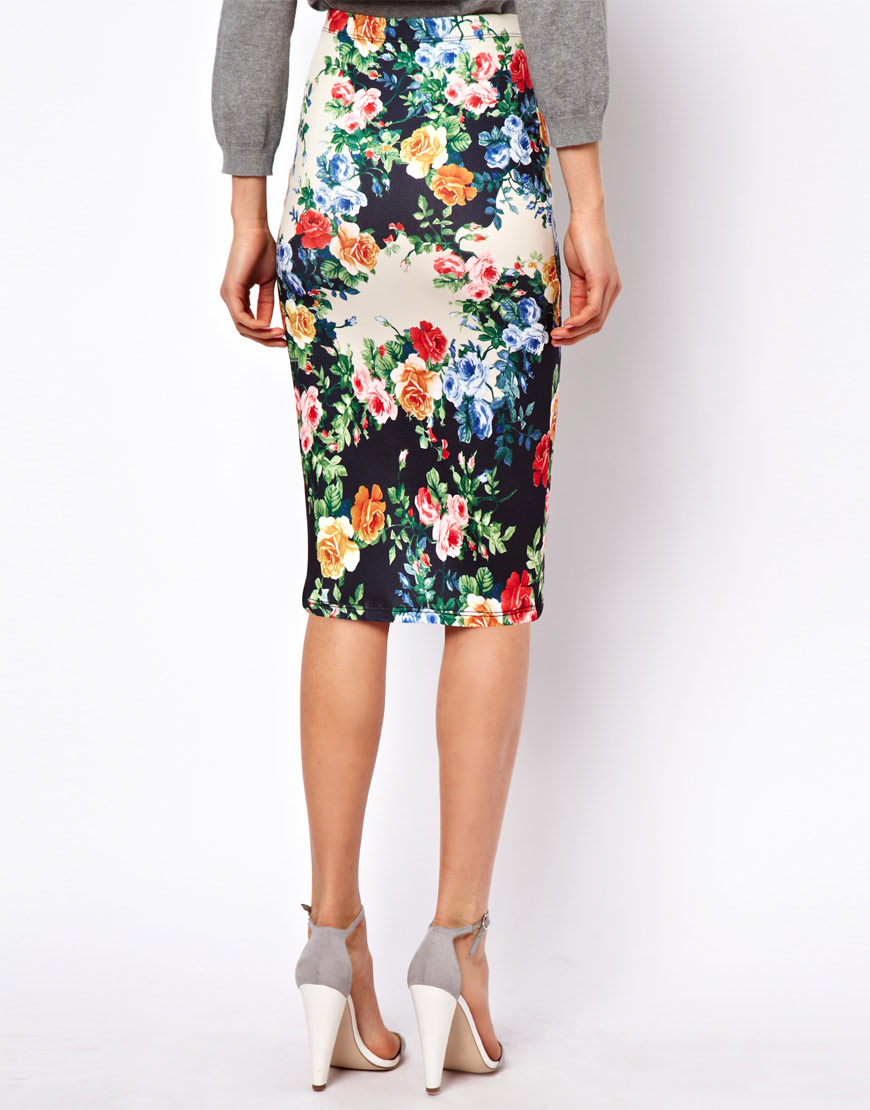 Lyst - Asos Pencil Skirt in Floral Print in Green