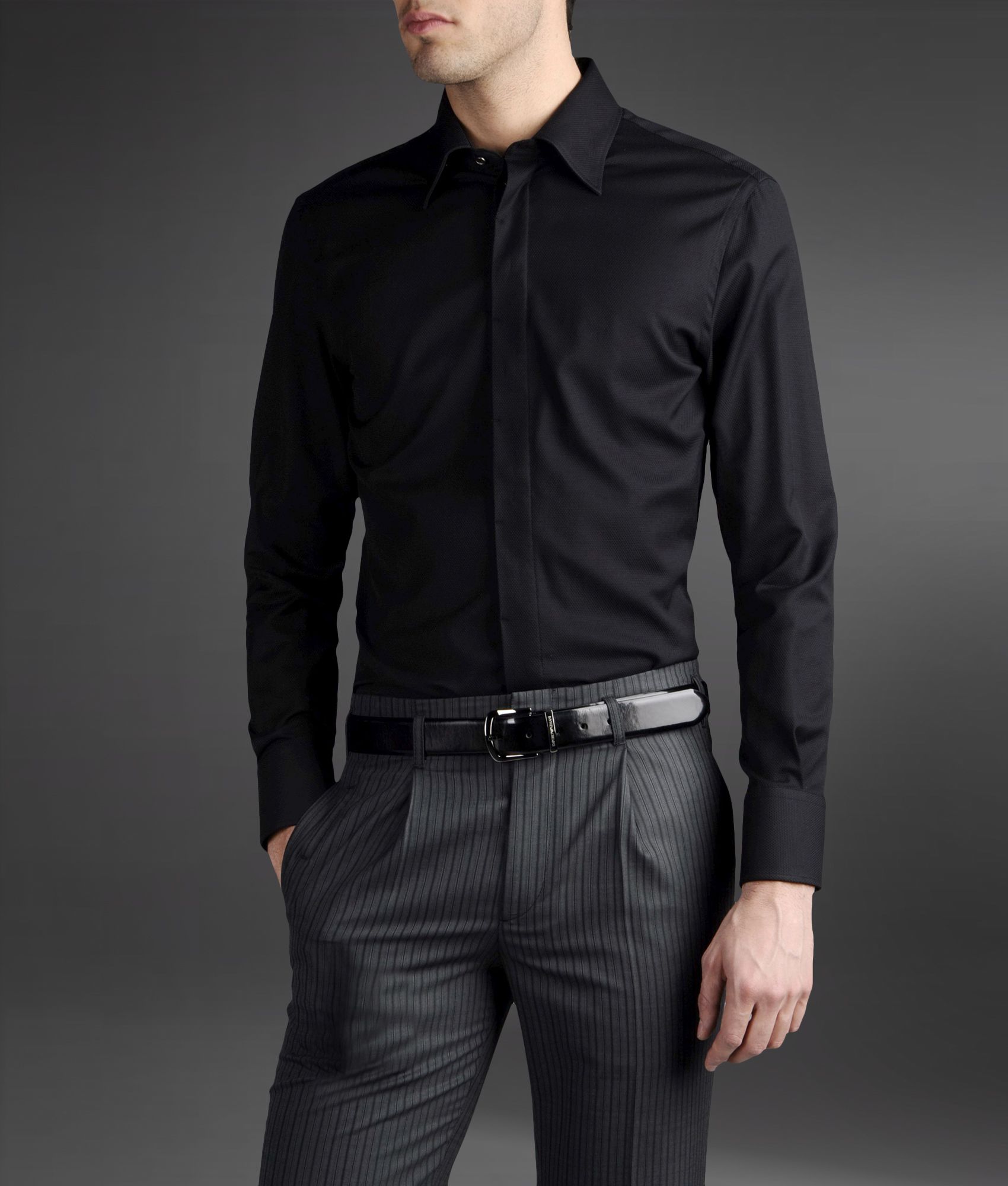 Lyst - Emporio Armani Long Sleeve Shirt in Black for Men