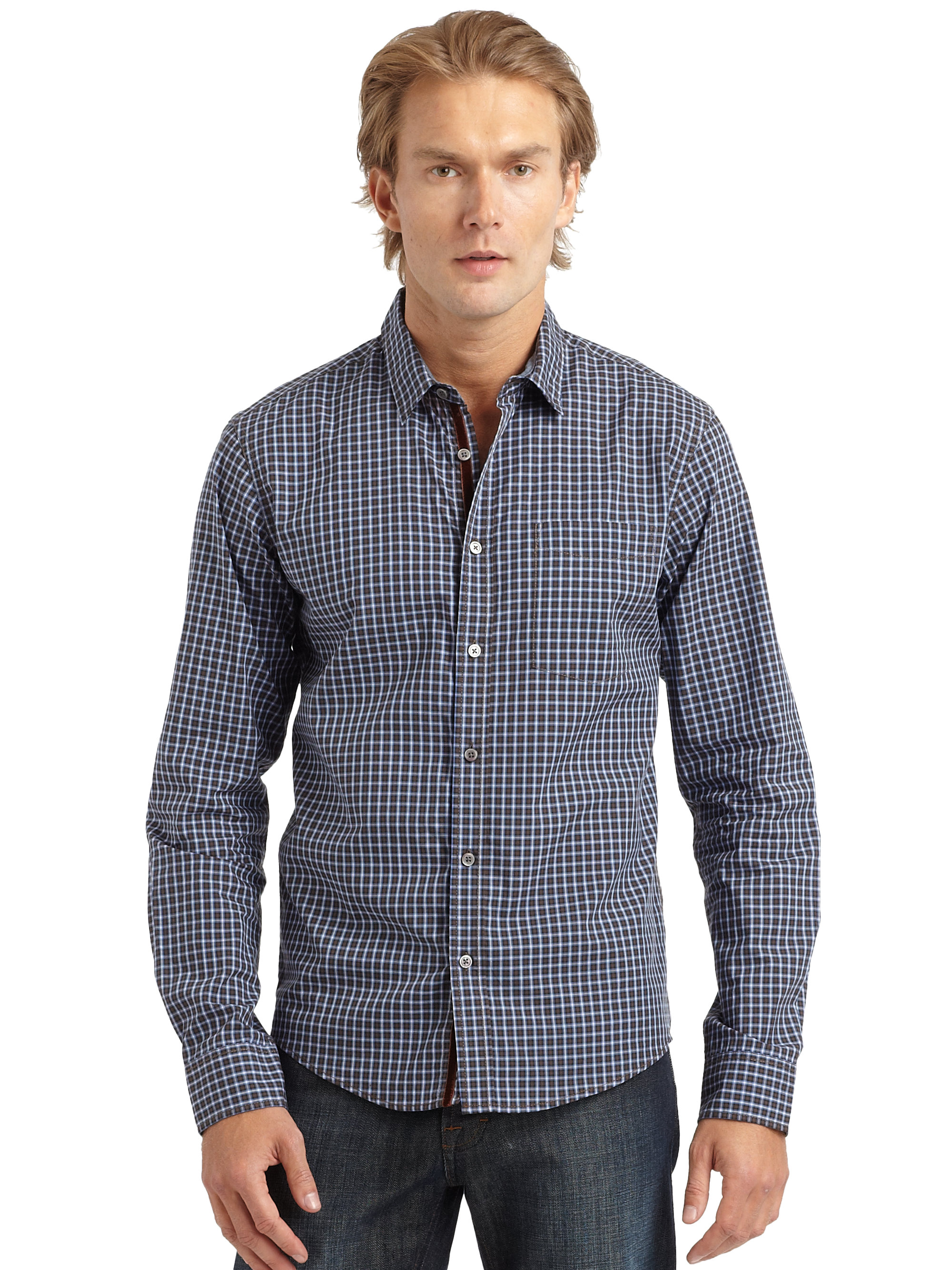 Red saks fifth avenue Cotton Check Buttondown Shirt in Blue for Men ...