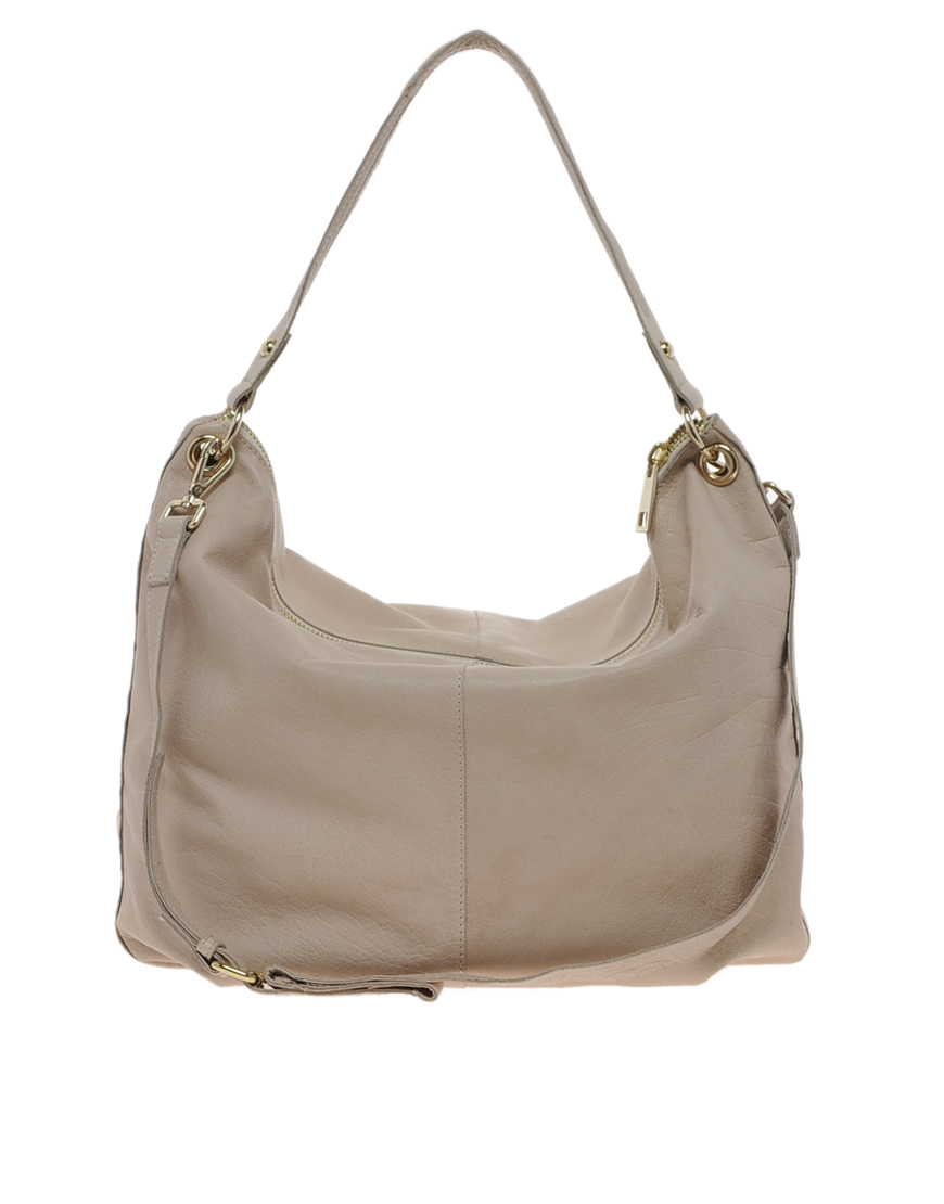 Lyst - River island Clean Leather Slouch Hobo Bag with Studs in Natural