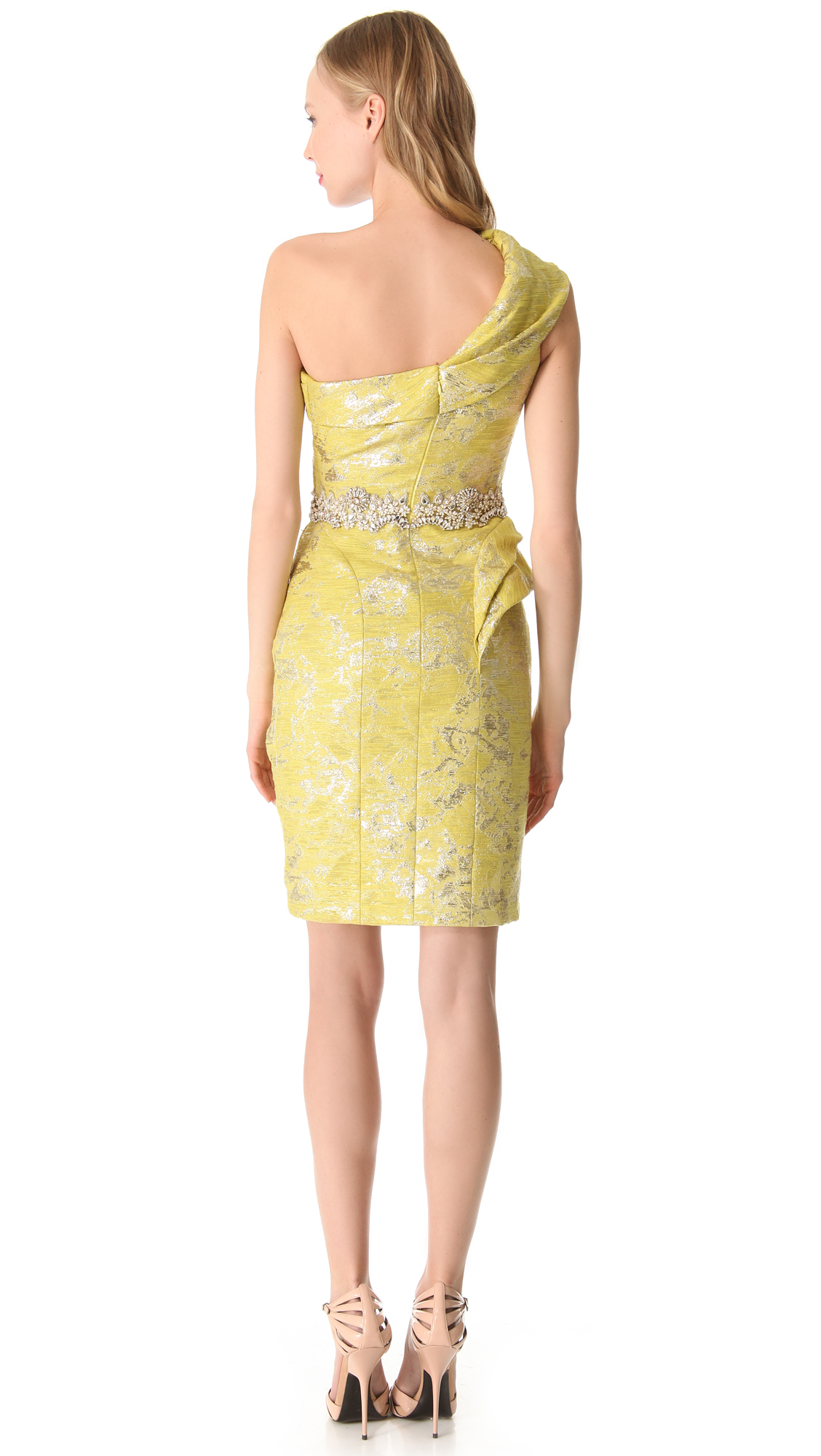 Marchesa One Shoulder Cocktail Dress in Yellow Lyst