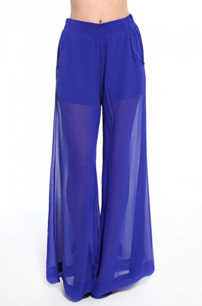 Akira Wide Leg Chiffon Pants in Cobalt in Blue (cobalt) | Lyst