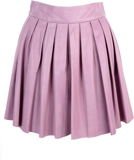 Alice + Olivia Box Pleat Leather Skirt in Purple (lilac) | Lyst