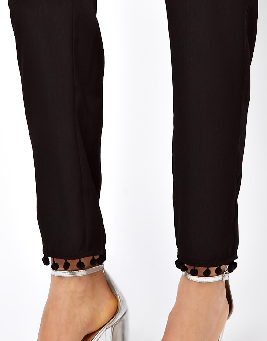 Asos collection Trousers with Pom Pom Detail in Black | Lyst