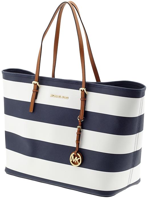 Michael michael kors Jet Set Travel Medium Tote in Blue (navy/white) | Lyst