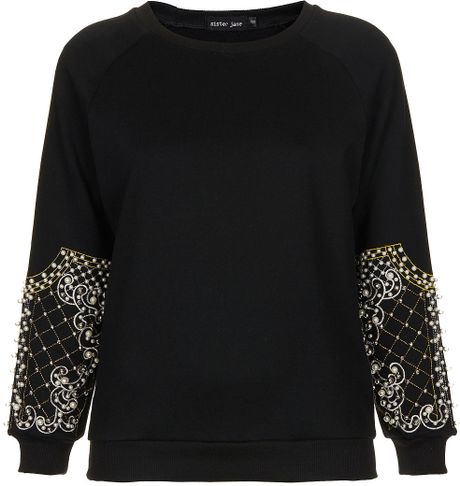 Topshop Pearl Sleeve Sweater in Black | Lyst