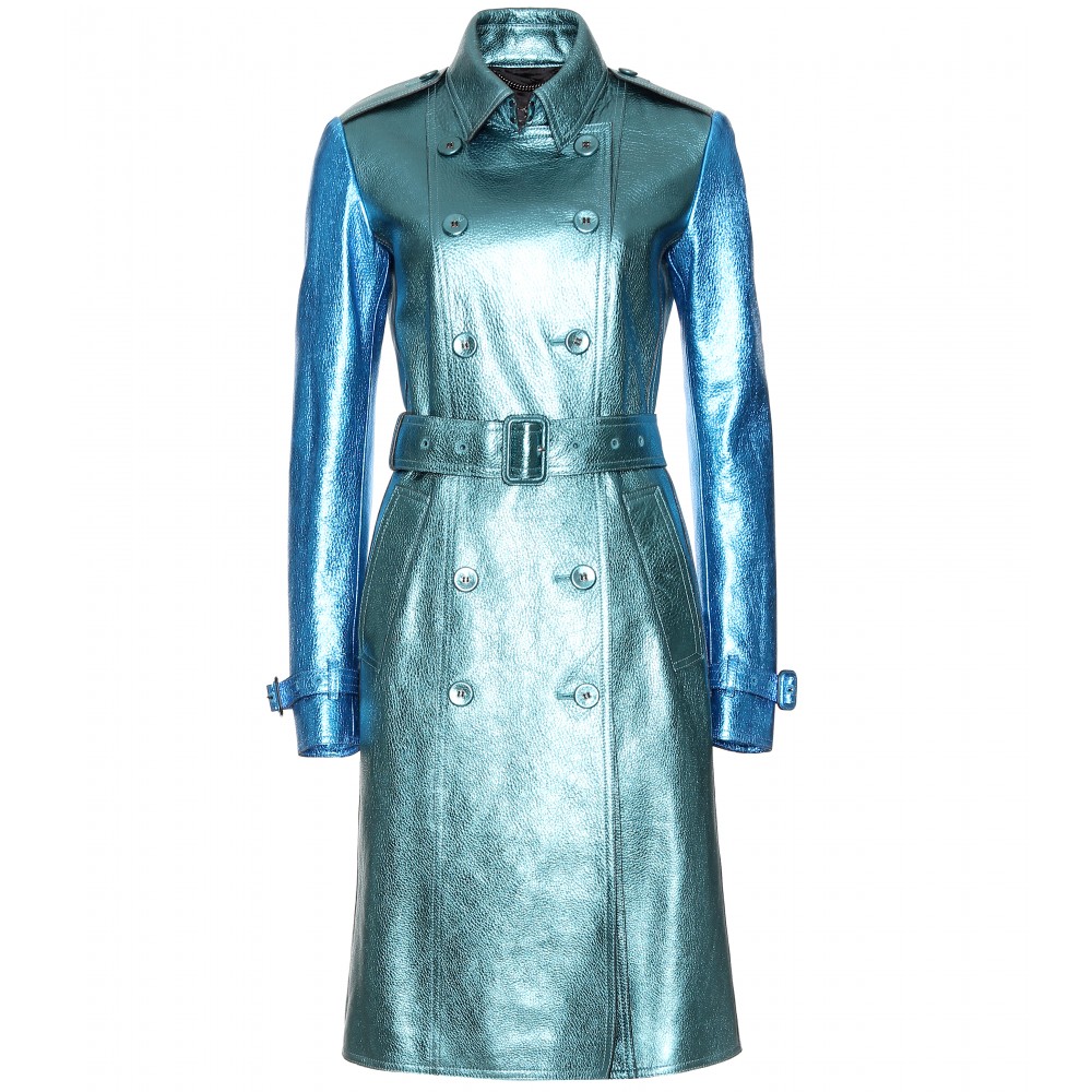 Lyst - Burberry Prorsum Metallic Leather Trench Coat in Blue