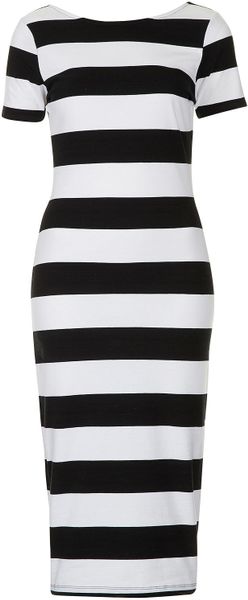 Topshop Big Stripe Midi Dress in Black | Lyst