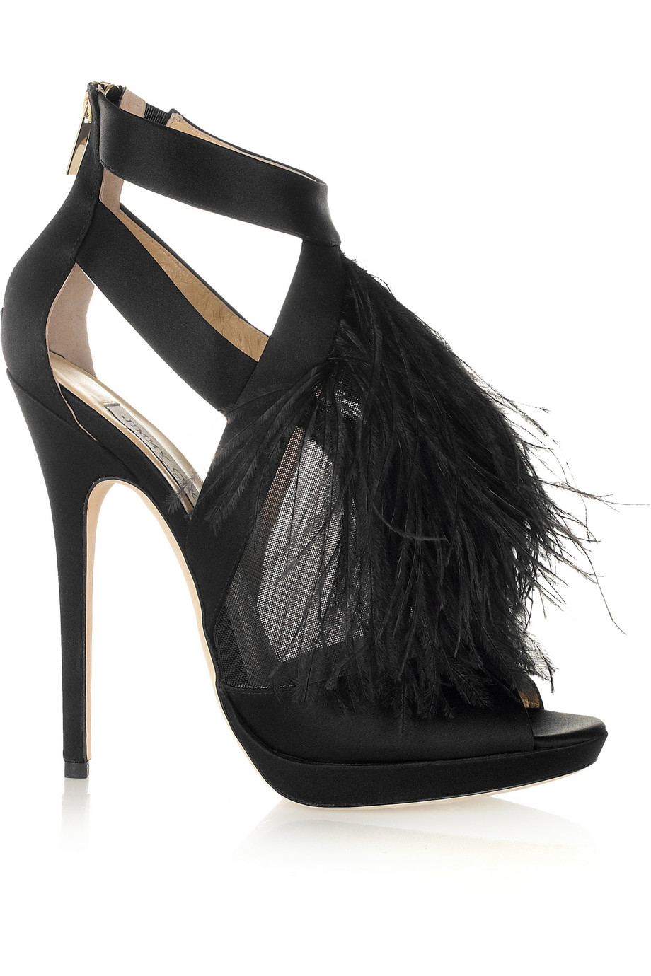 Jimmy Choo Teazer Ostrich Feather Satin Platform Sandals In Black Lyst