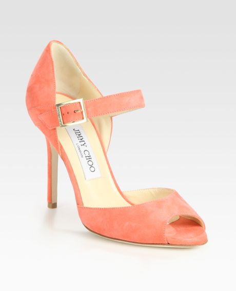Jimmy Choo Lace Sue Suede Peep Toe Mary Jane Pumps in Pink (nude) | Lyst