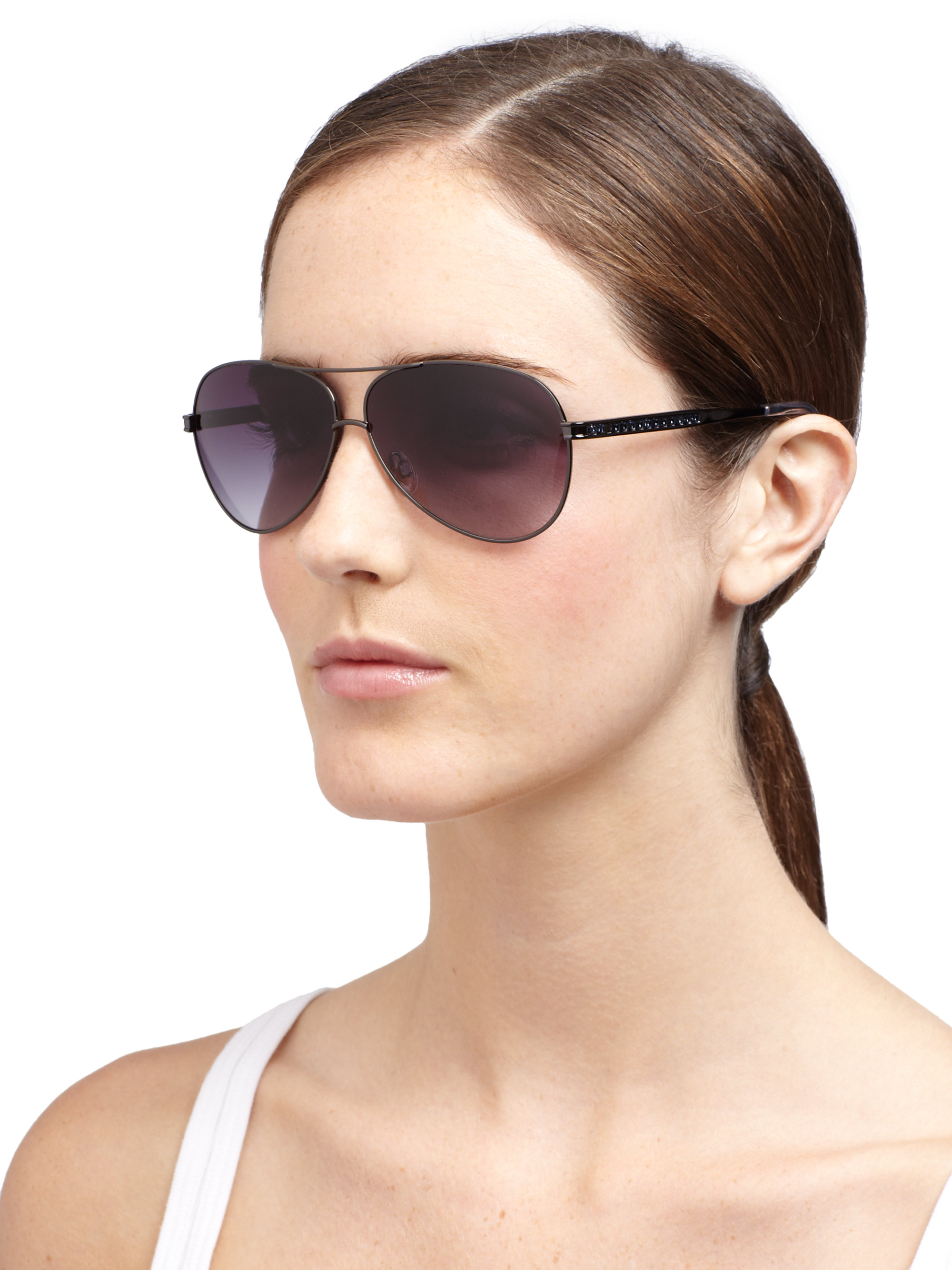 Lyst - Judith leiber Art Deco Metal Aviator Sunglasses in Purple