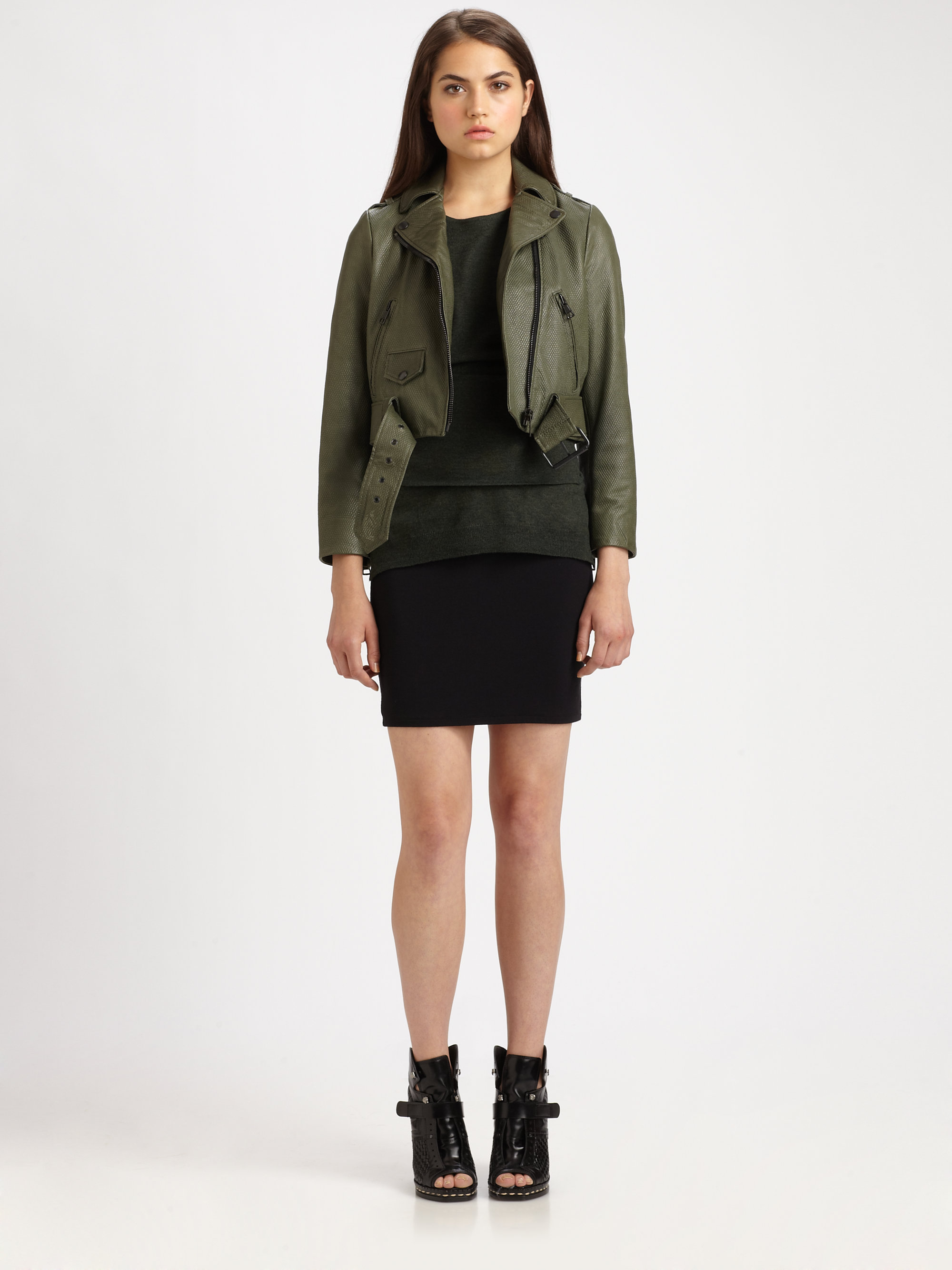 Acne Mape Leather Motorcycle Jacket In Green Lyst Gallery