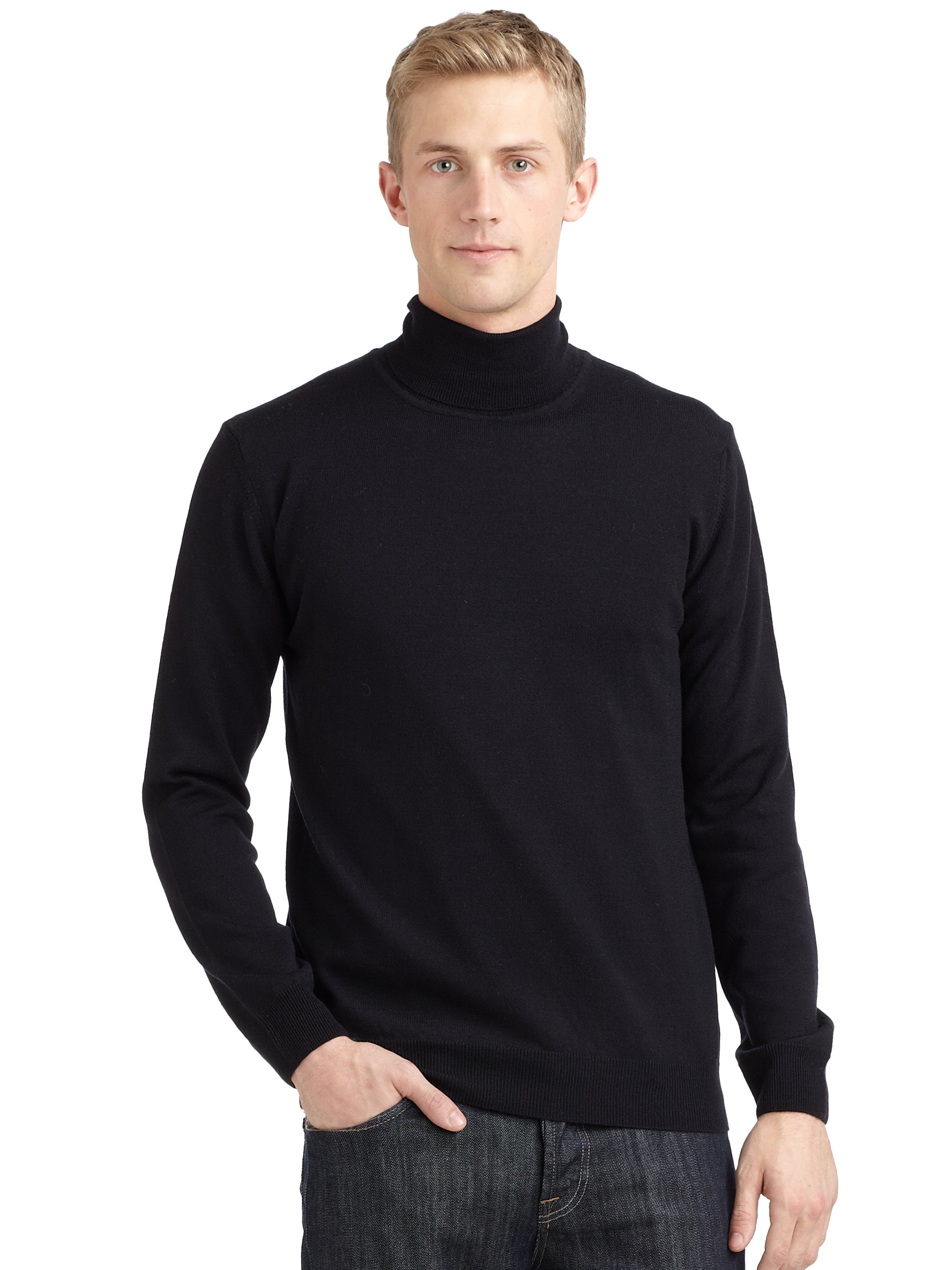 Calvin klein Merino Wool Turtleneck Sweater in Blue for Men | Lyst