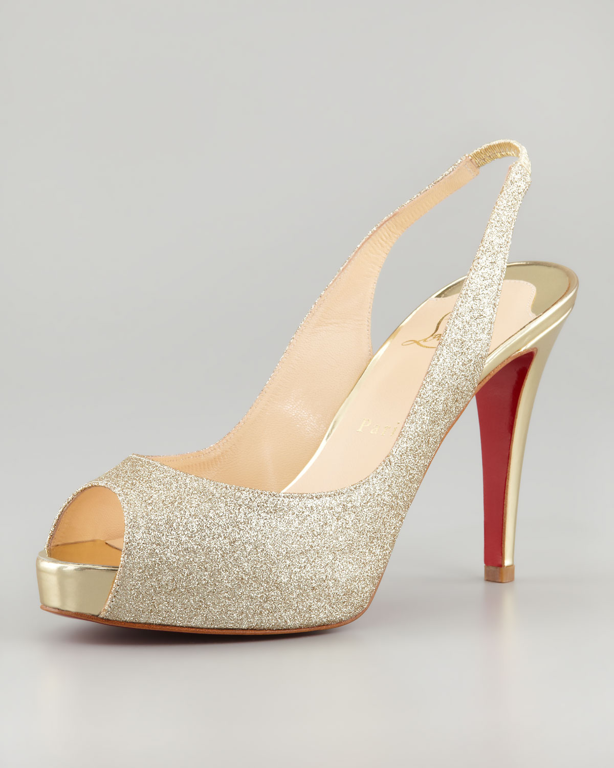 Lyst - Christian Louboutin No Prive Glittered Slingback Red Sole Pump ...