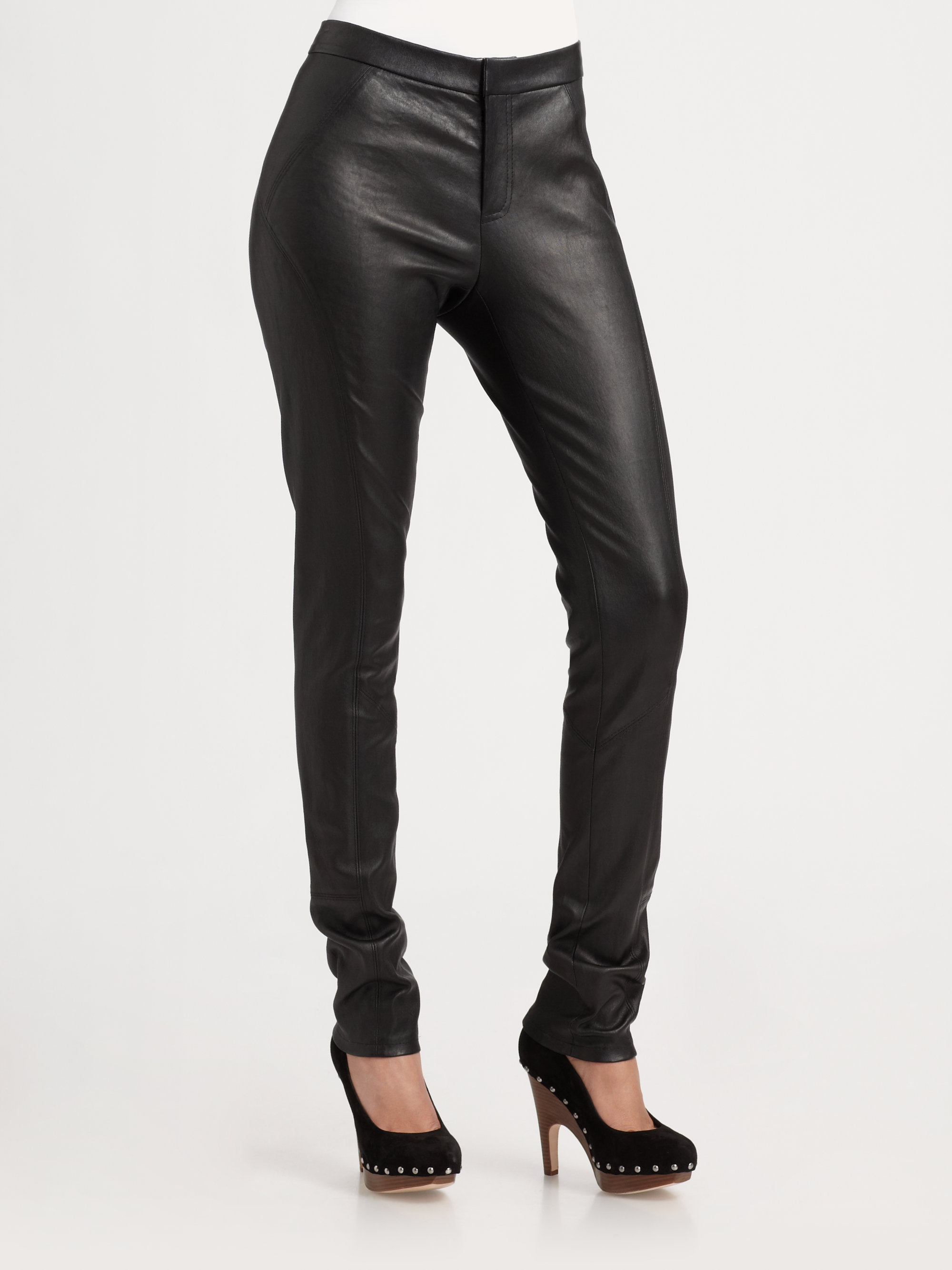 Elie tahari Stretch Leather Pants in Black | Lyst