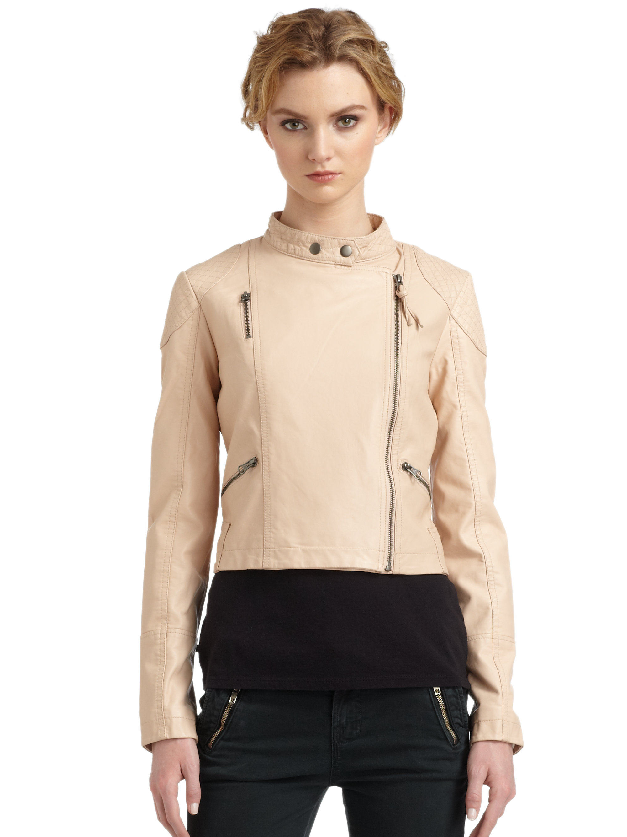 Lyst Free People Sunburst Faux Leather Moto Jacket In Natural Gallery