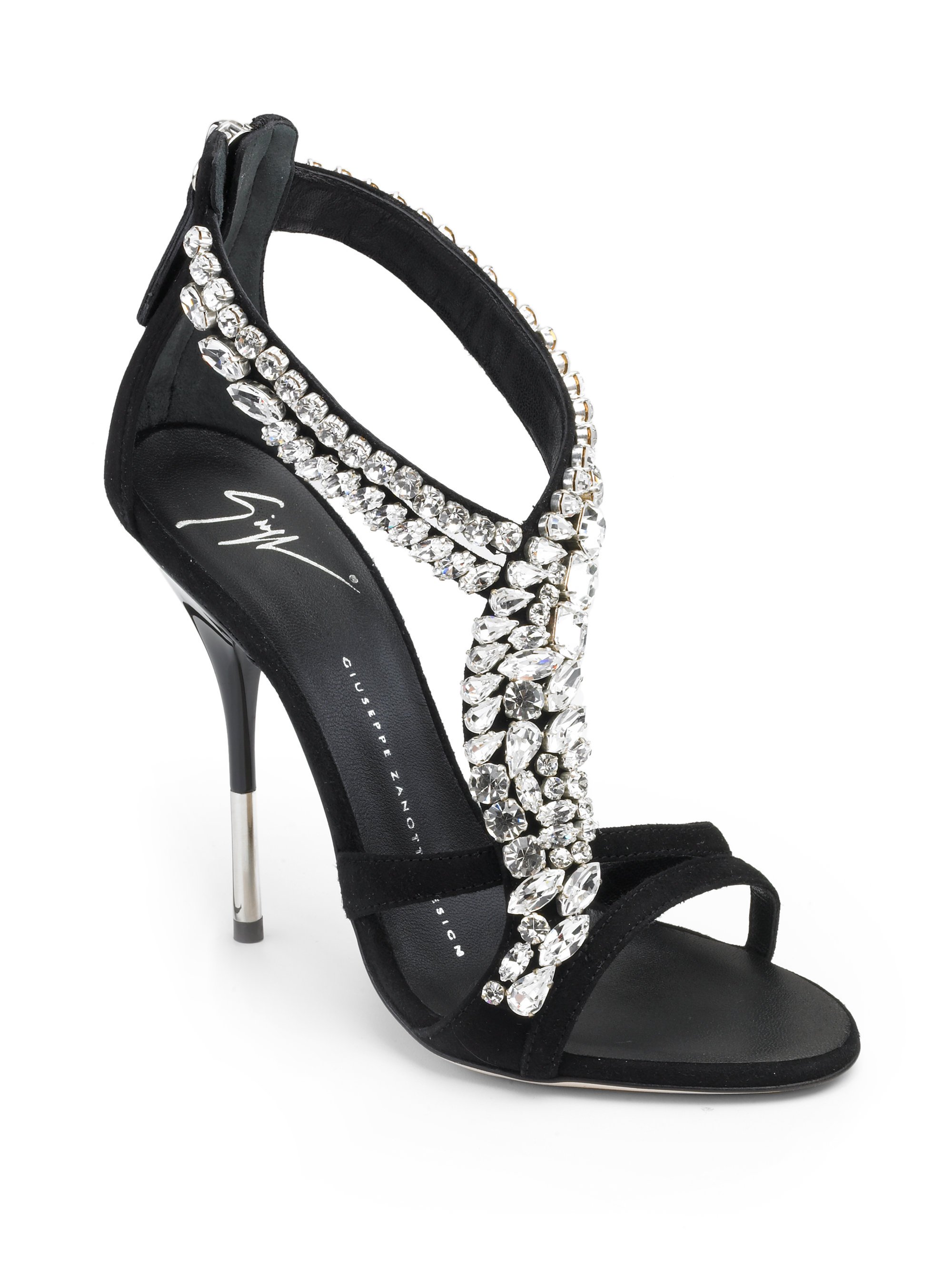Lyst - Giuseppe Zanotti Jeweled Suede High Heel Sandals in Black
