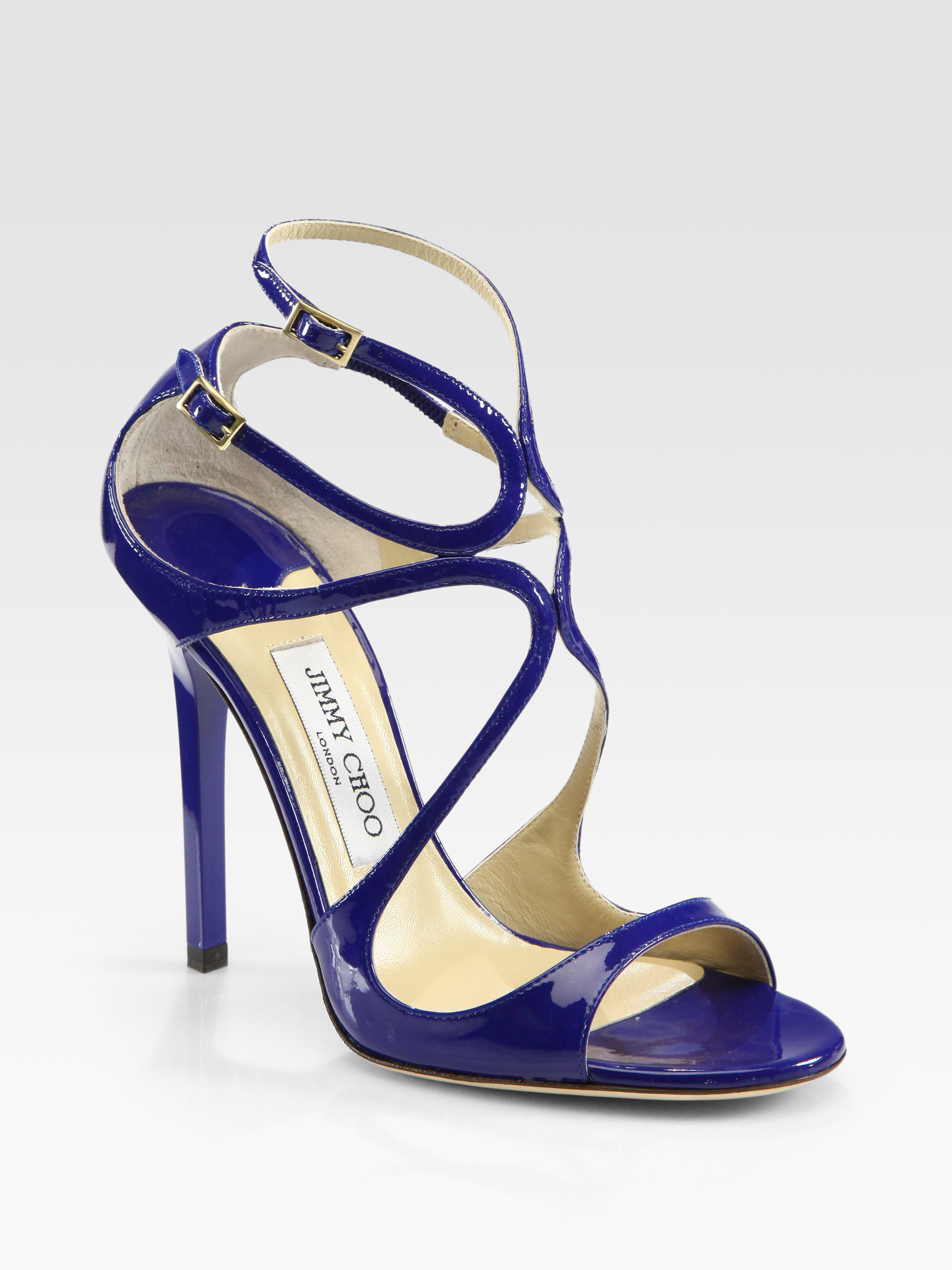 Lyst - Jimmy choo Lance Strappy Patent Leather Sandals in Blue