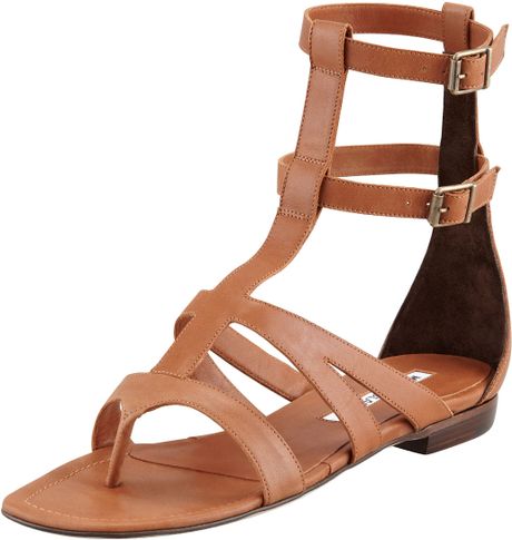 Manolo Blahnik Eliza Flat Gladiator Sandal Tan in Brown (tan) | Lyst