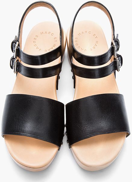 Marc By Marc Jacobs Black Leather Heavy Wooden Sandal Clogs in Black | Lyst