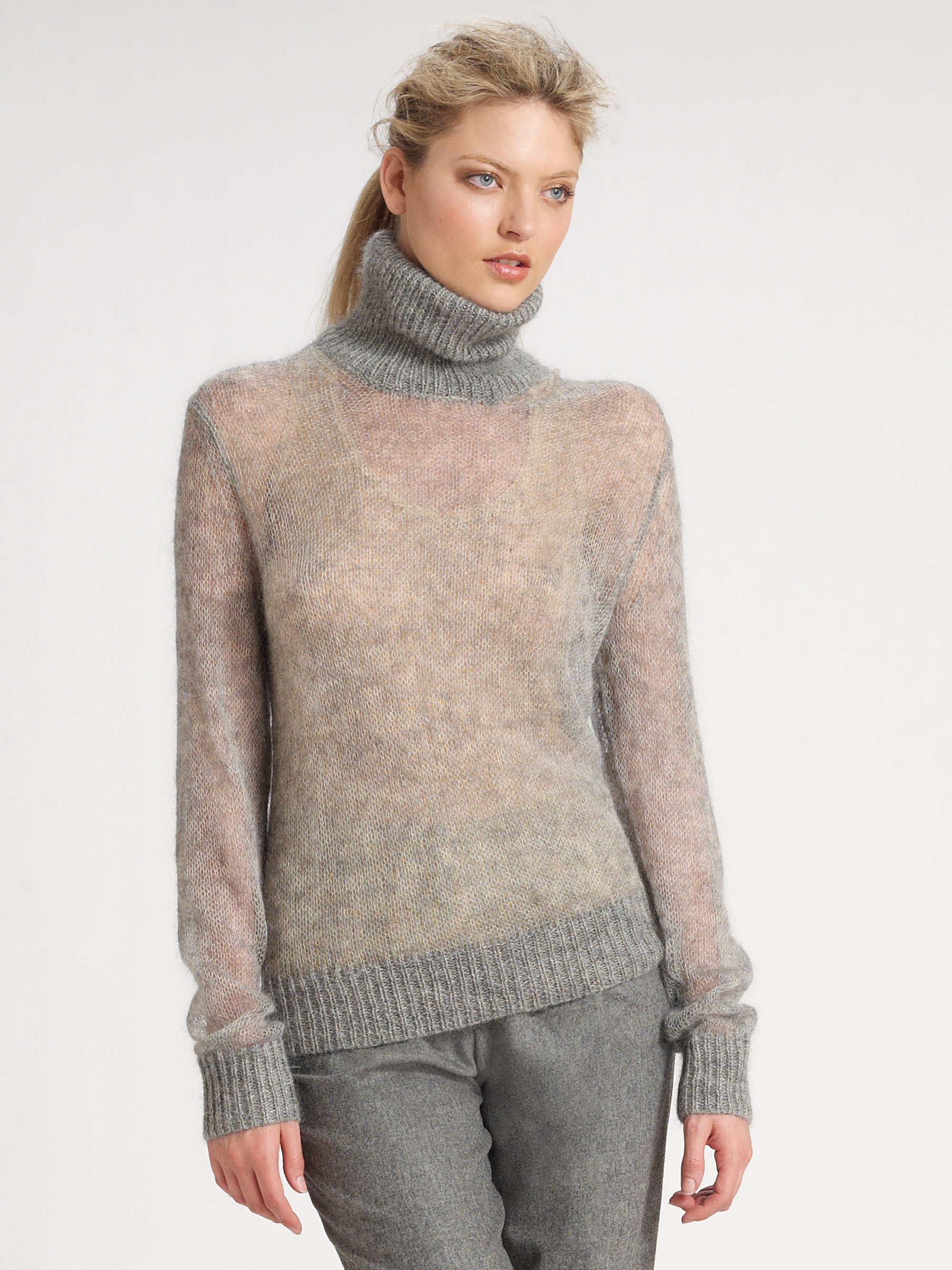 Michael Kors Mohair Turtleneck Sweater In Gray Lyst 