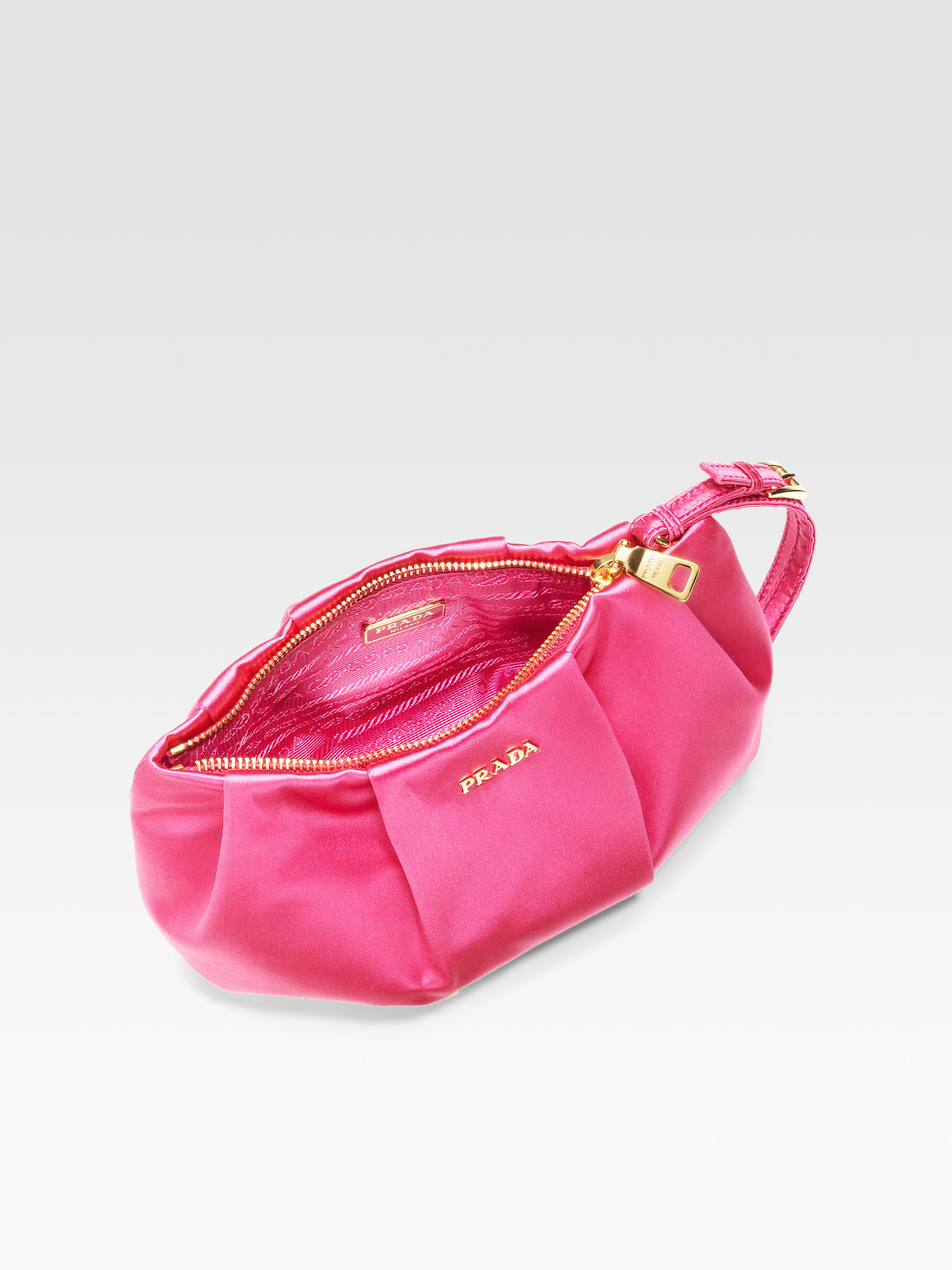 Prada Satin Wristlet Bag in Pink (fuxia) | Lyst