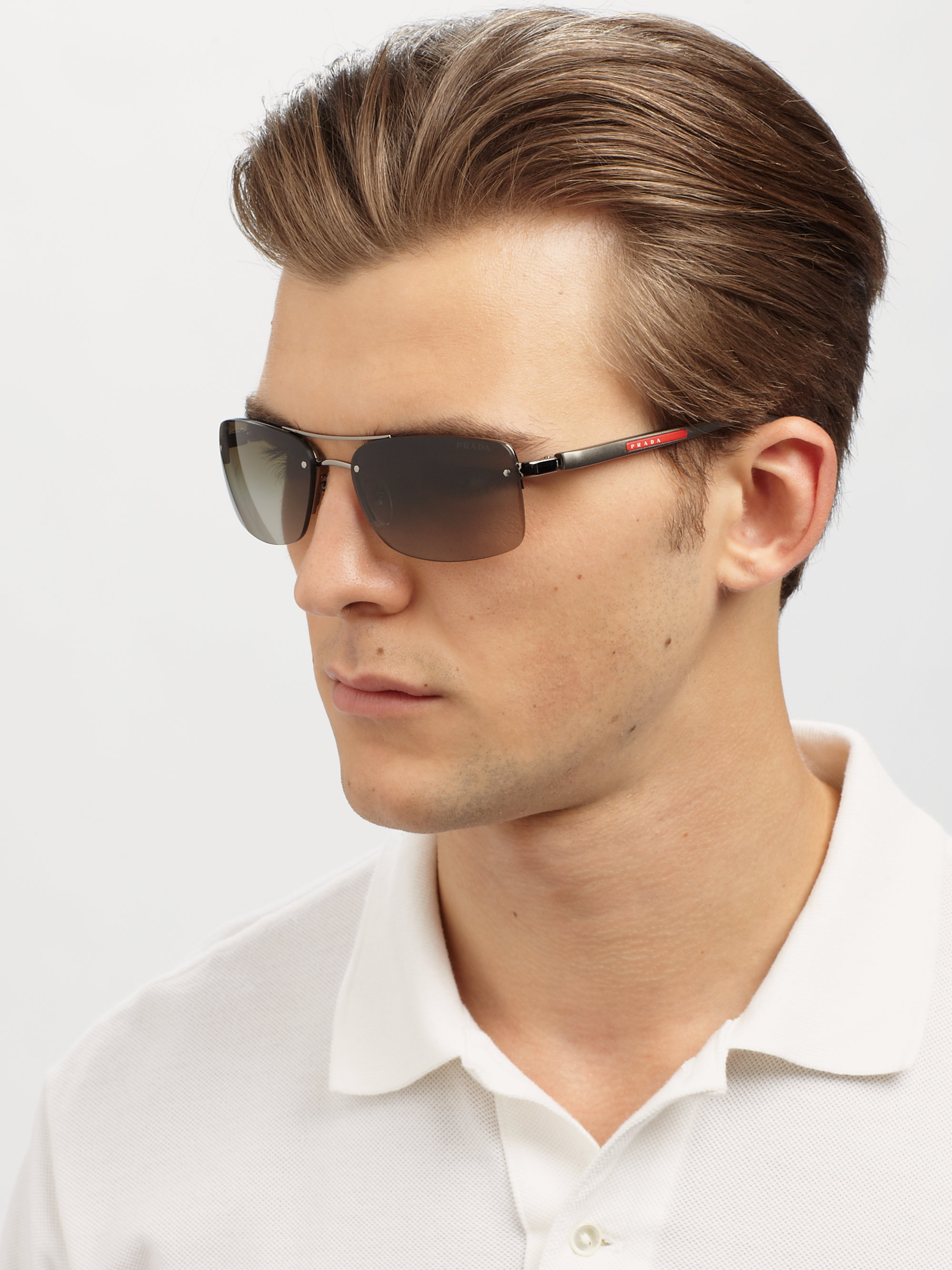 Lyst - Prada Metal Rectangular Sunglasses in Gray for Men