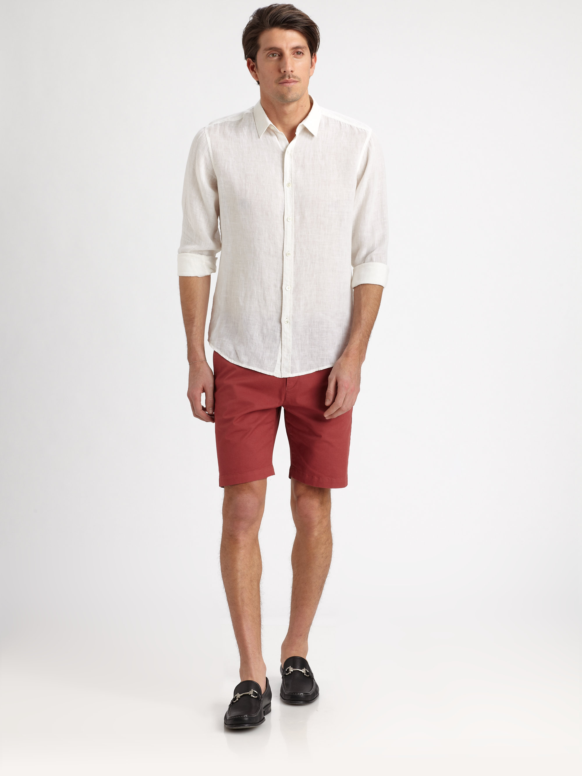 Lyst - Theory Zaine Stretch Cotton Shorts in Red for Men