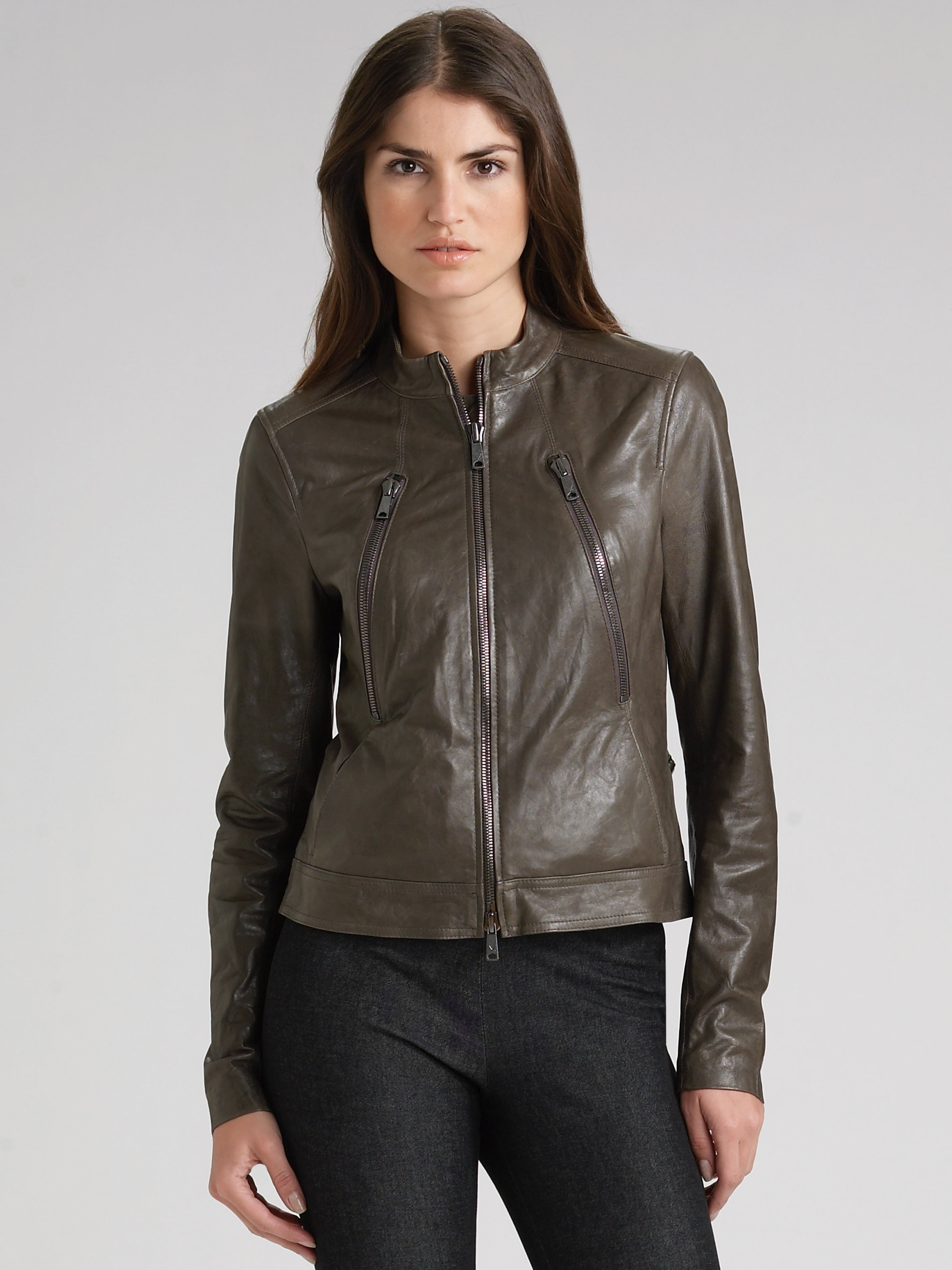 Lyst Vince Motocross Leather Jacket In Green Gallery