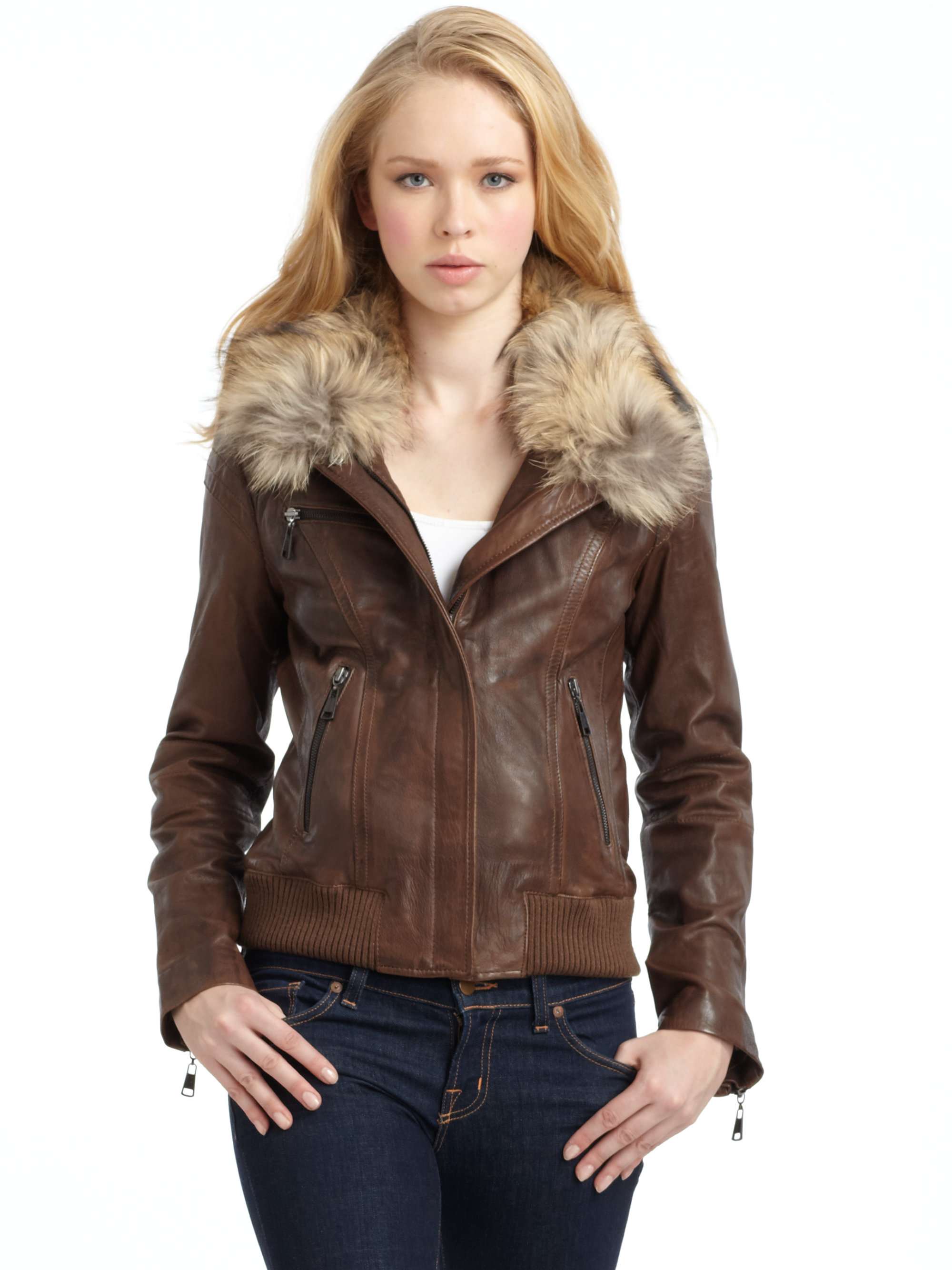 Andrew marc Blake Leather Bomber Jacket in Brown | Lyst