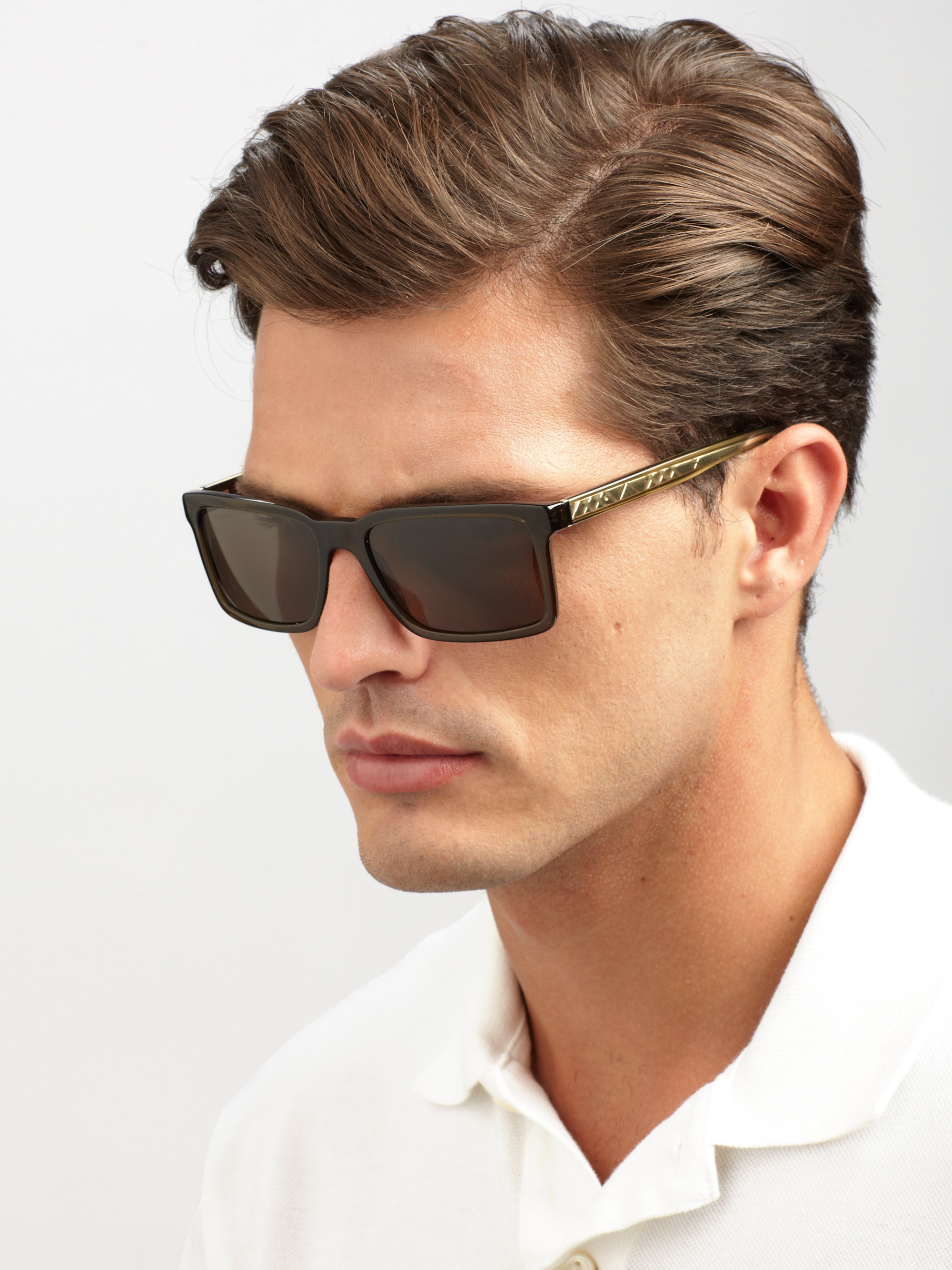 Burberry Rectangular Check Sunglasses in Green for Men | Lyst