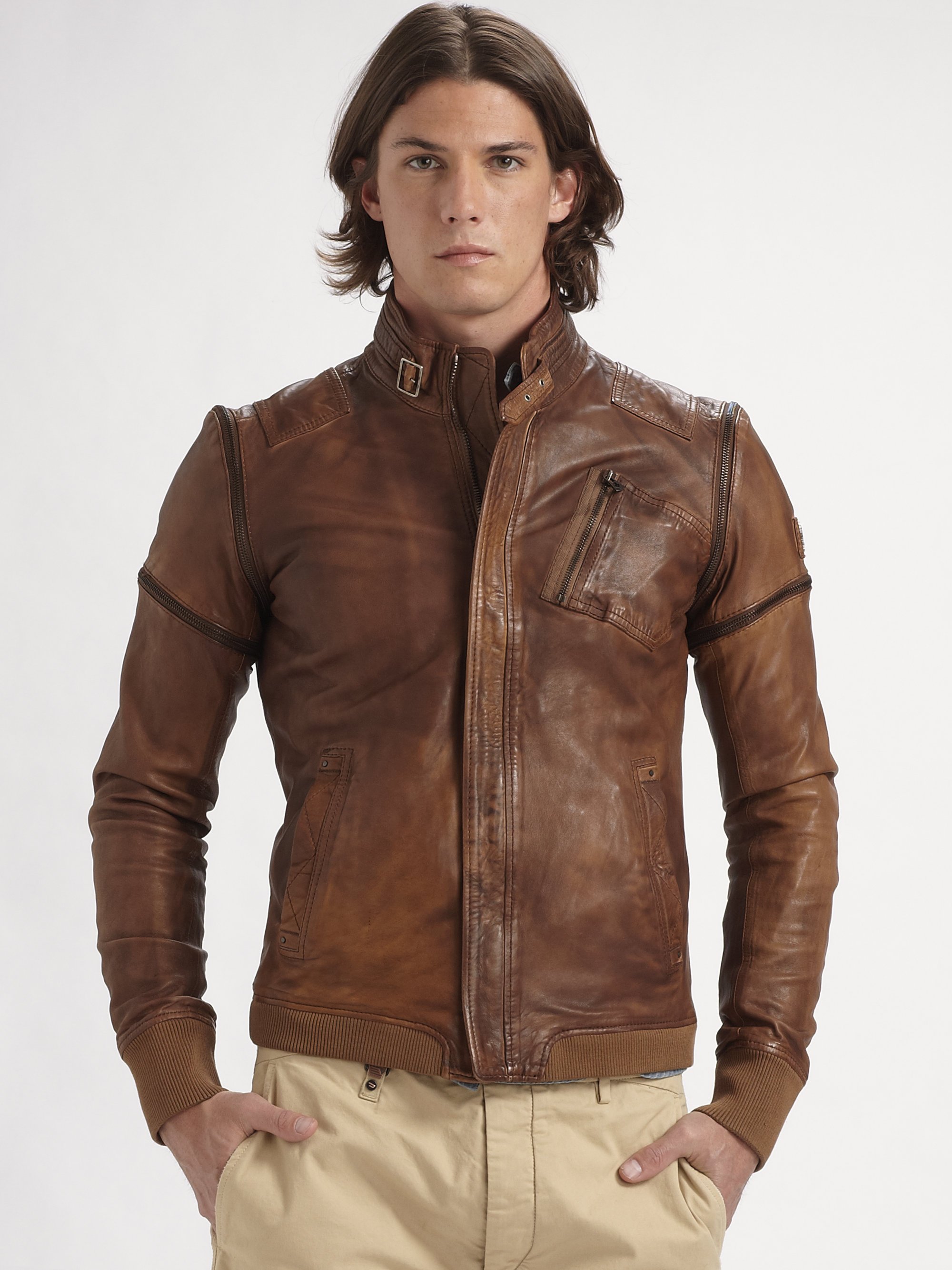 Lyst - Diesel Convertible Leather Jacket in Brown for Men