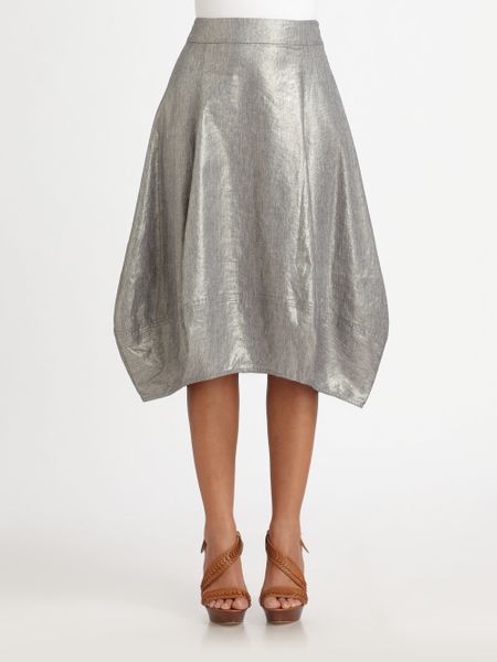 Eileen Fisher Shimmering Lantern Skirt in Silver | Lyst