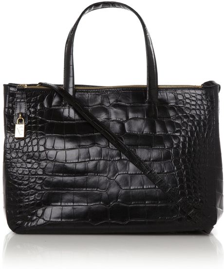 Furla Croc Tote Bag in Black | Lyst