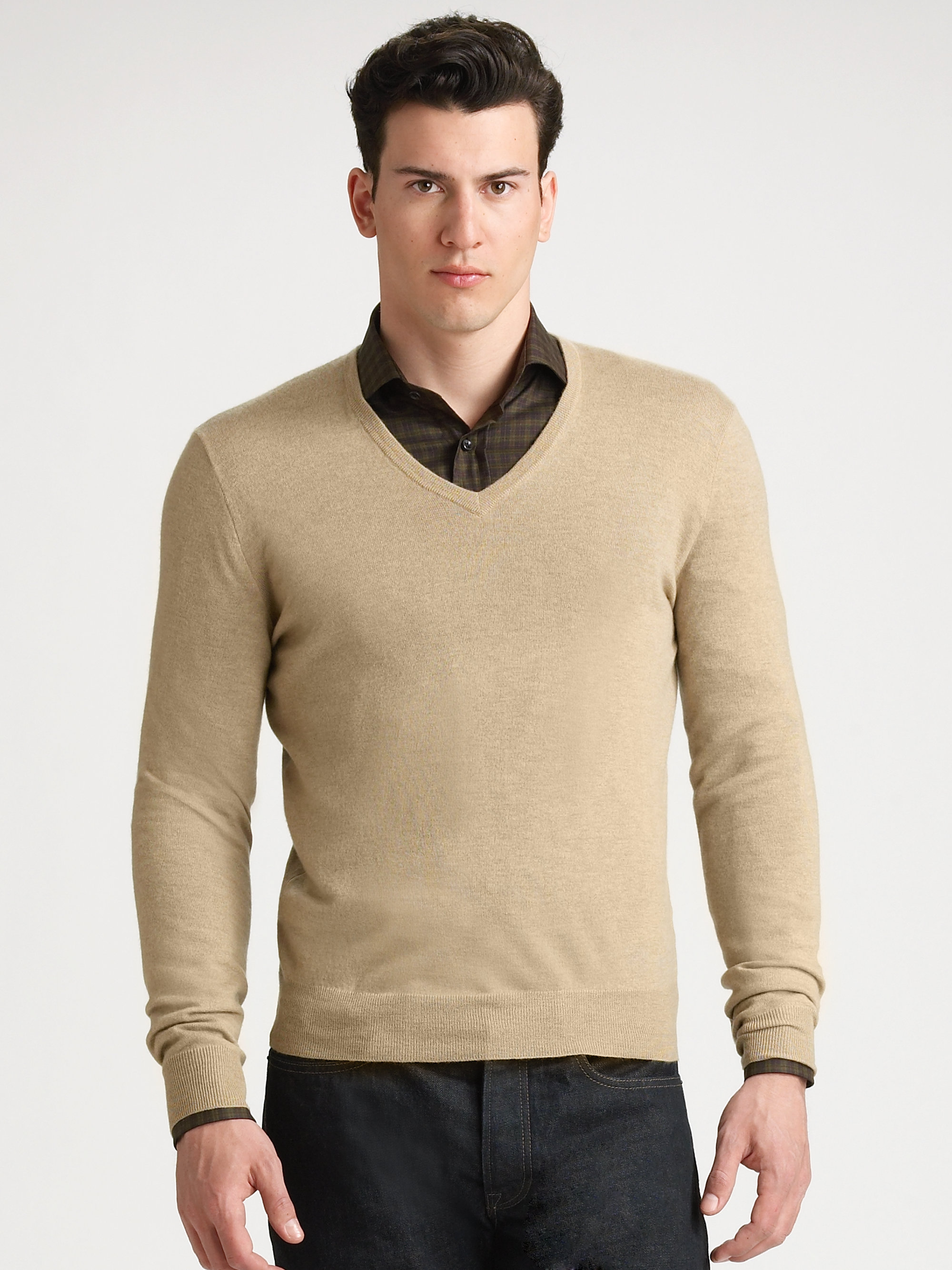Lyst - Ralph Lauren Black Label Cashmere V-neck Sweater in Natural for Men
