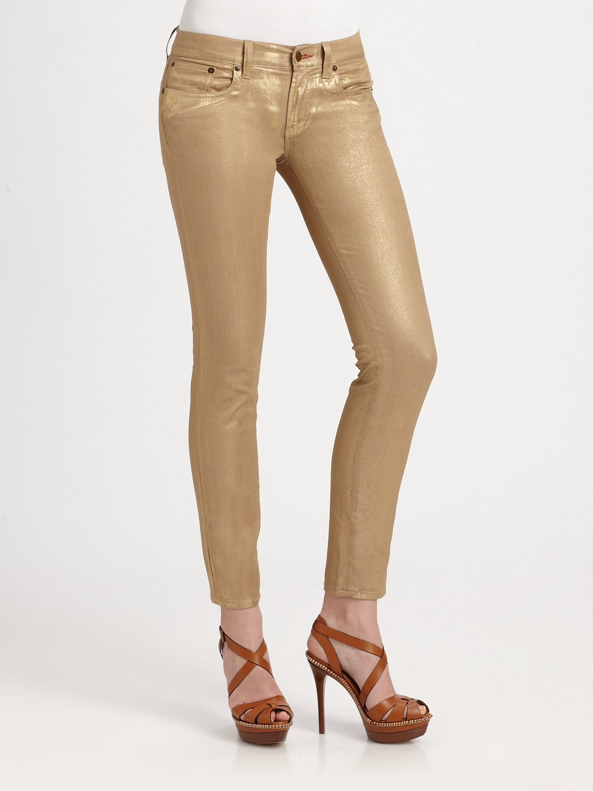 Ralph Lauren Black Label Metallic Cropped Matchstick Jeans in Gold ...